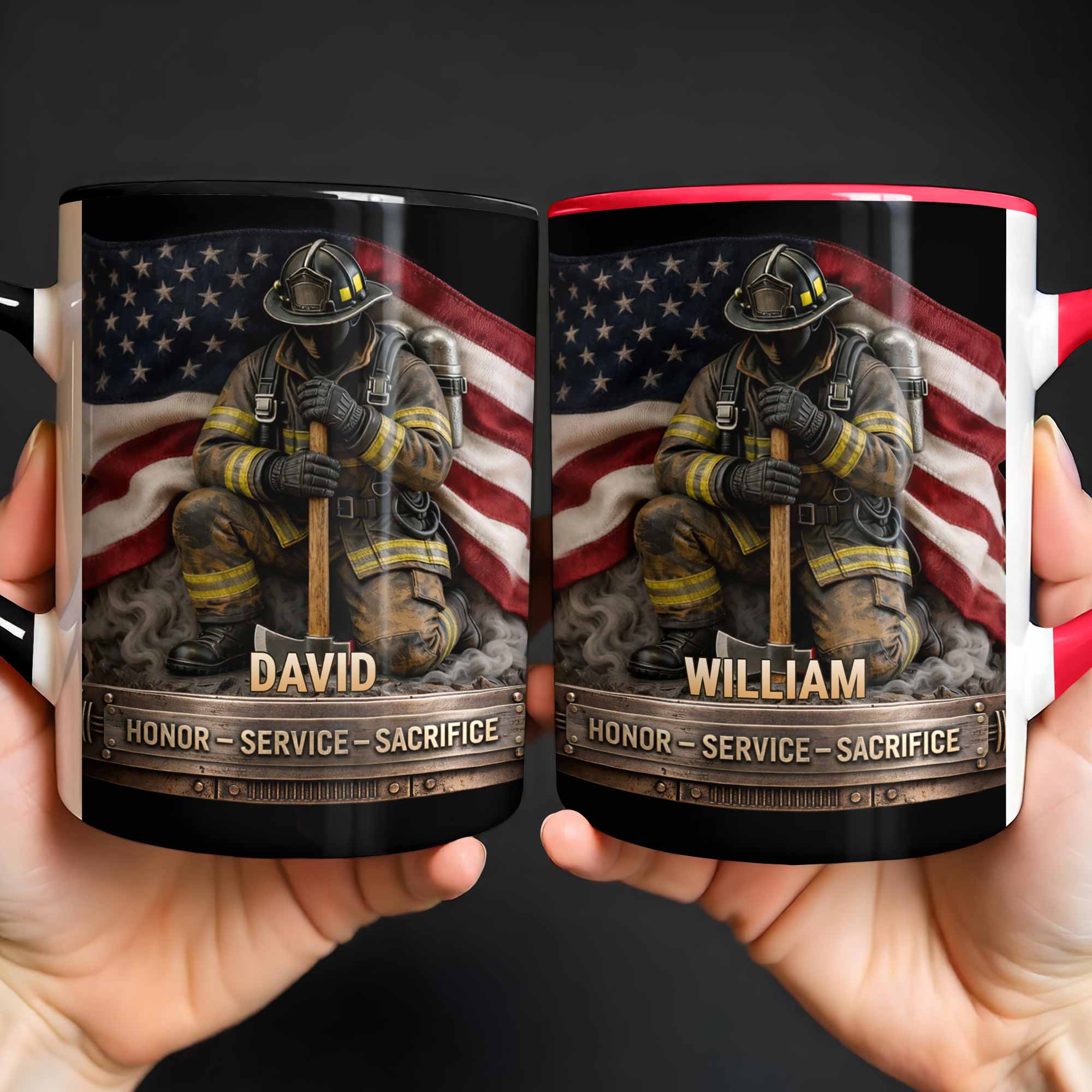 Personalized Honor Service Sacrifice Firefighter American Flag Accent Mug Gifts For Fireman - Image 7