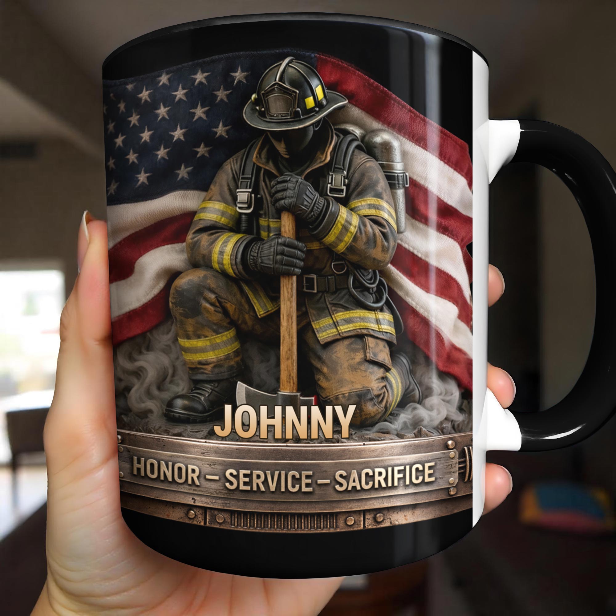 Personalized Honor Service Sacrifice Firefighter American Flag Accent Mug Gifts For Fireman - Image 2