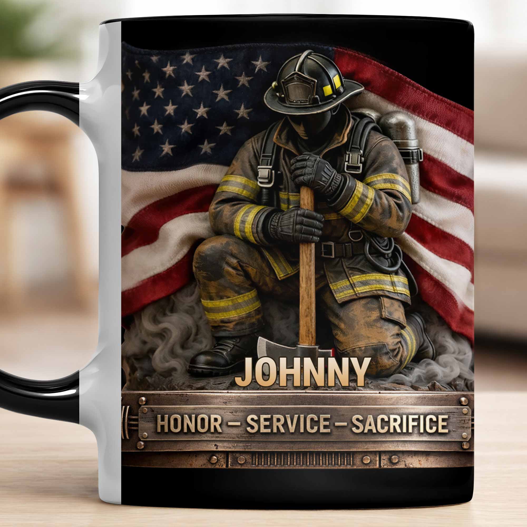 Personalized Honor Service Sacrifice Firefighter American Flag Accent Mug Gifts For Fireman - Image 5