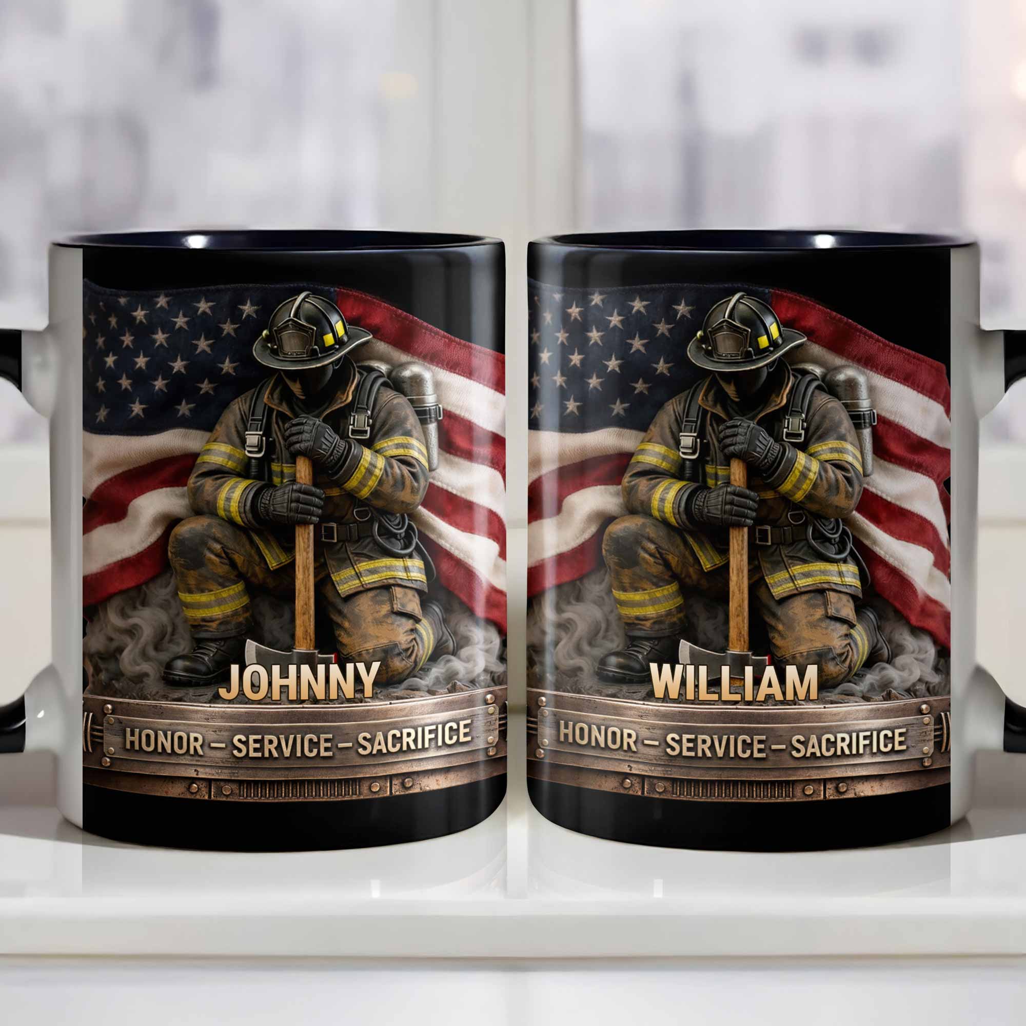 Personalized Honor Service Sacrifice Firefighter American Flag Accent Mug Gifts For Fireman