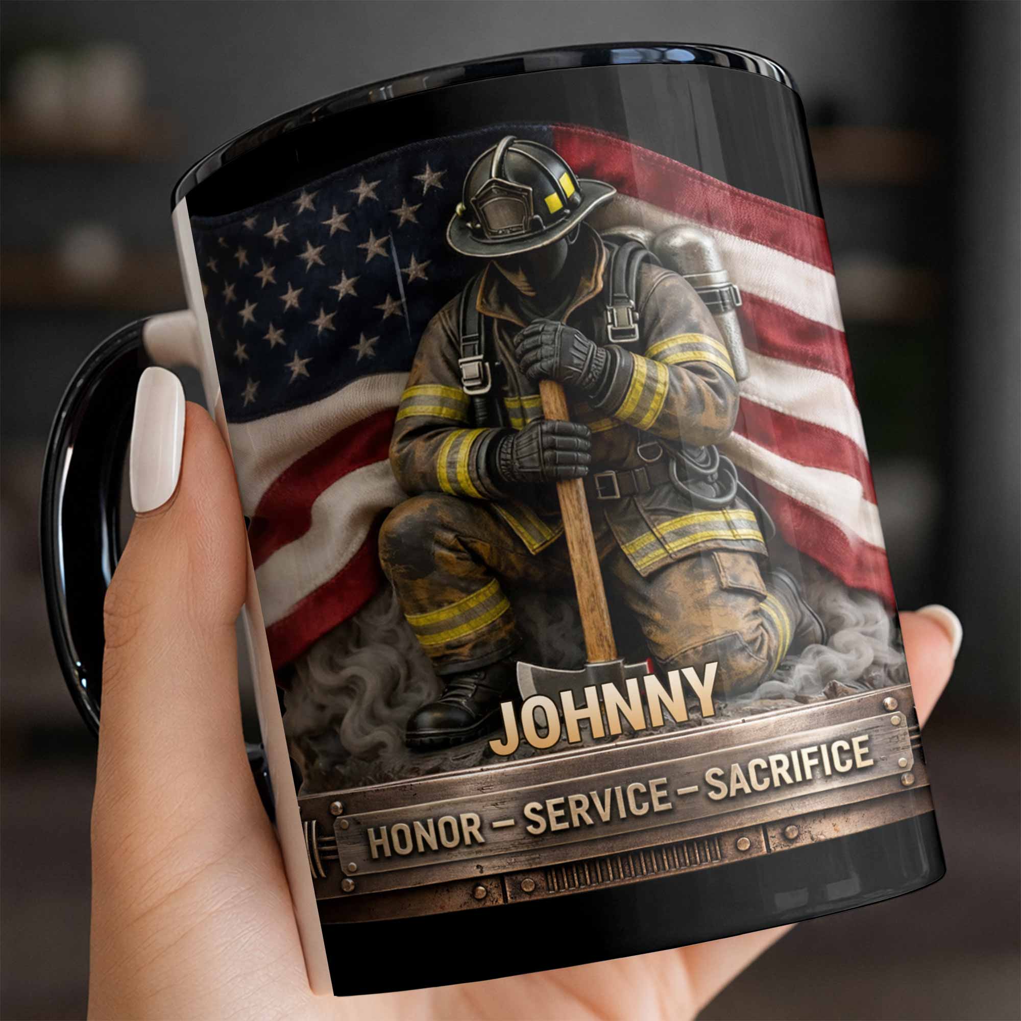 Personalized Honor Service Sacrifice Firefighter American Flag Accent Mug Gifts For Fireman - Image 4