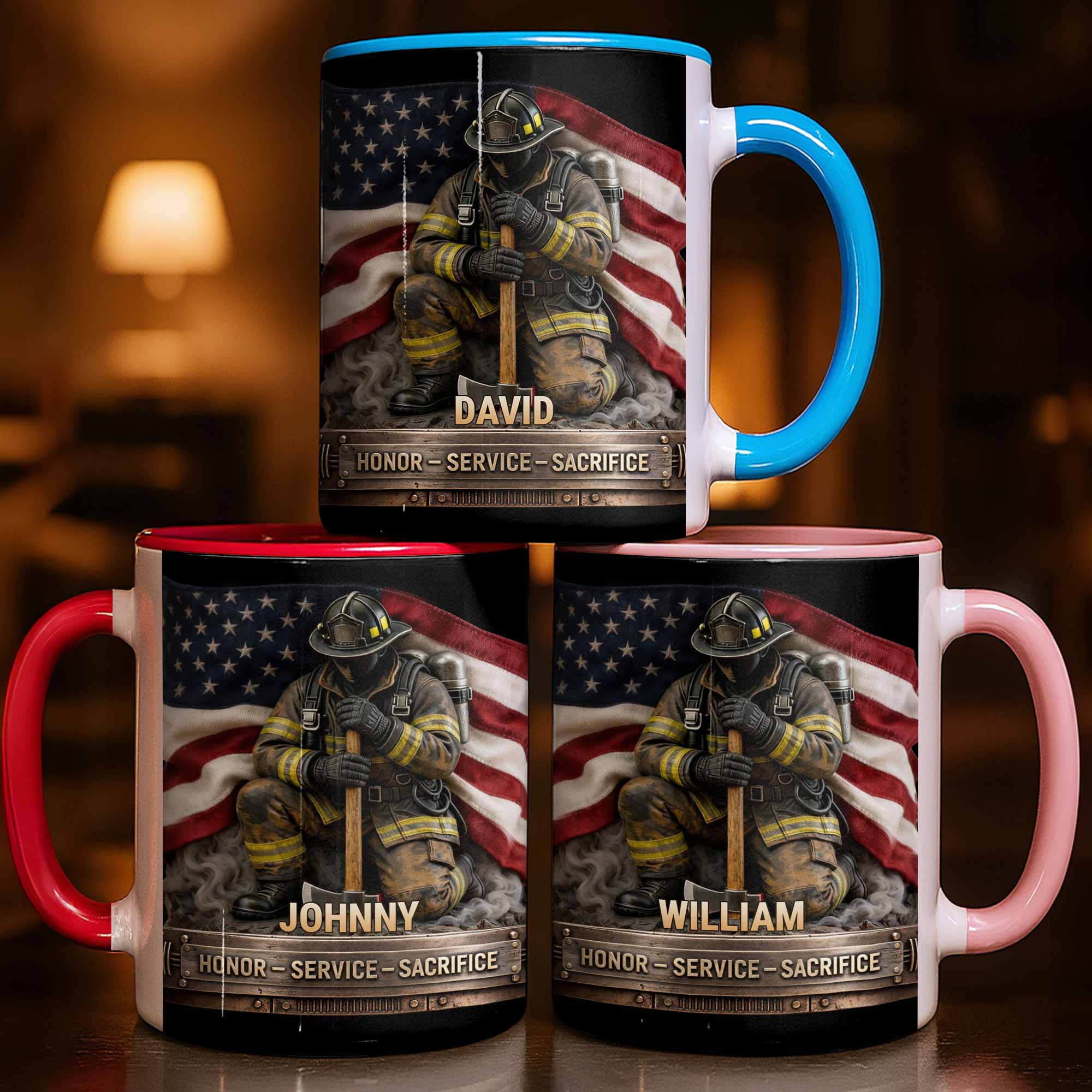 Personalized Honor Service Sacrifice Firefighter American Flag Accent Mug Gifts For Fireman - Image 3