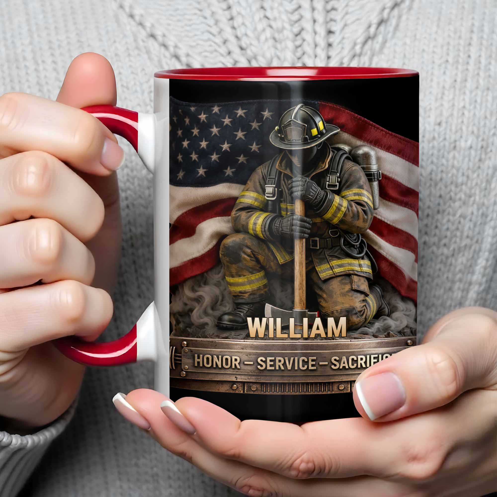 Personalized Honor Service Sacrifice Firefighter American Flag Accent Mug Gifts For Fireman - Image 6