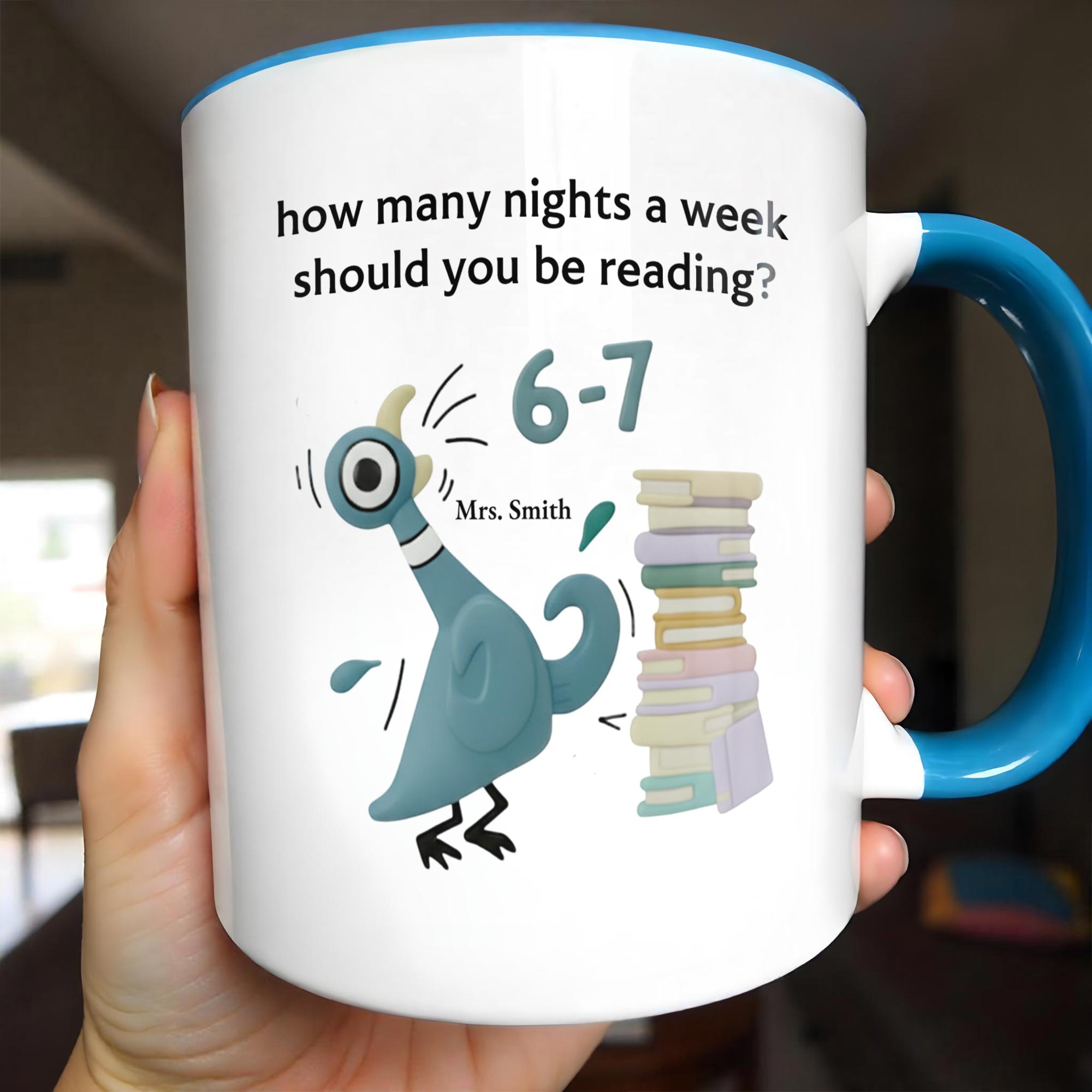 Personalized How Many Nights A Week Should You Be Reading 6 7 Accent Mug Funny Gift For Bookish - Image 2