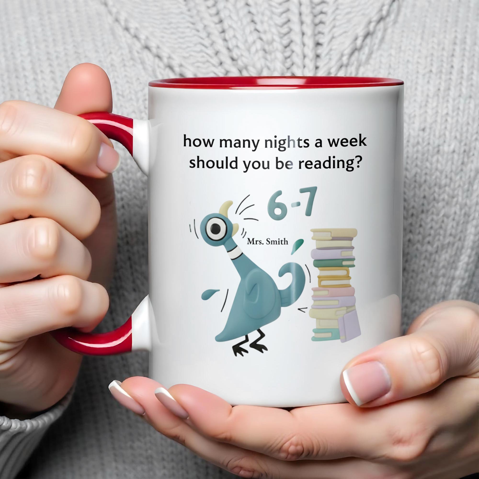 Personalized How Many Nights A Week Should You Be Reading 6 7 Accent Mug Funny Gift For Bookish - Image 4