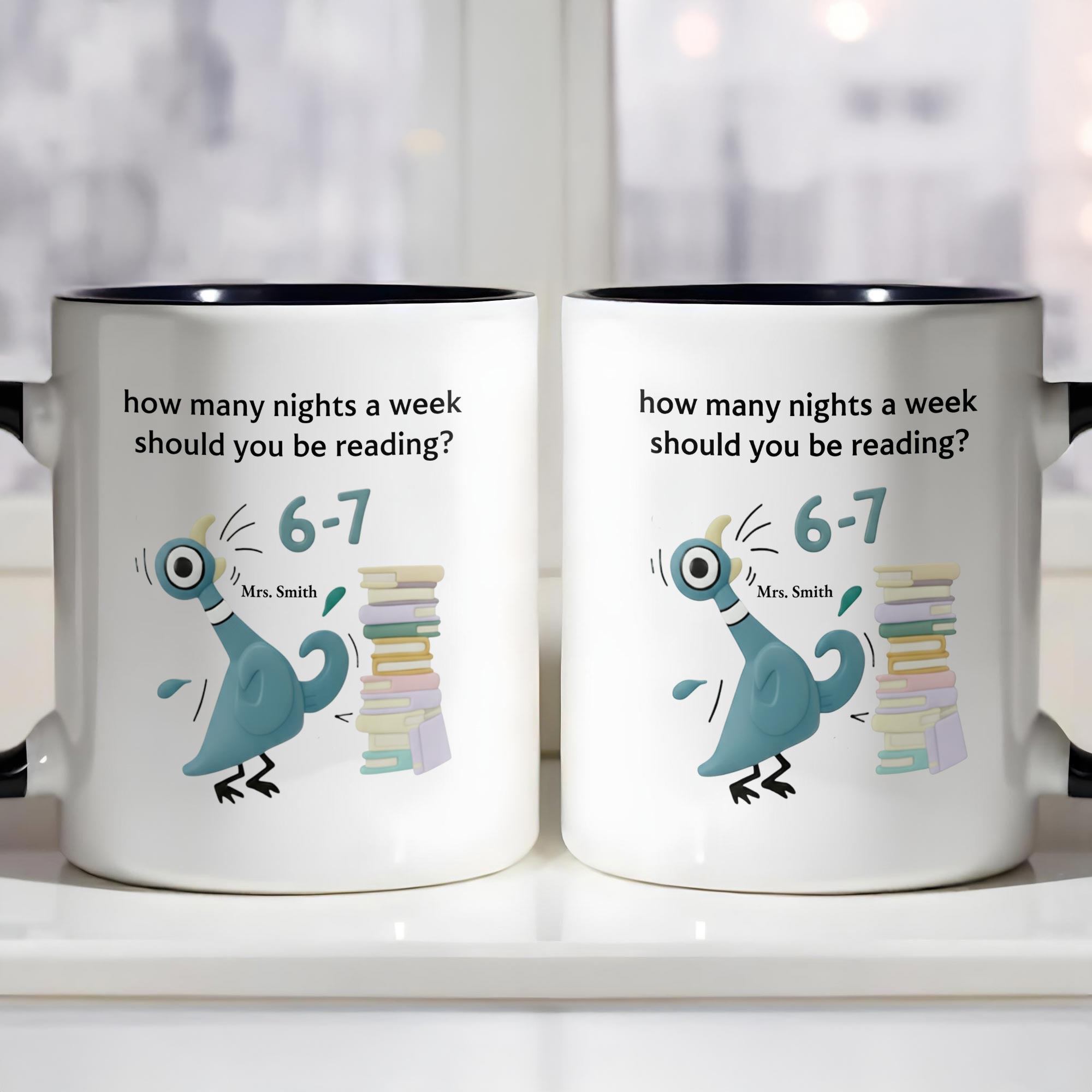 Personalized How Many Nights A Week Should You Be Reading 6 7 Accent Mug Funny Gift For Bookish