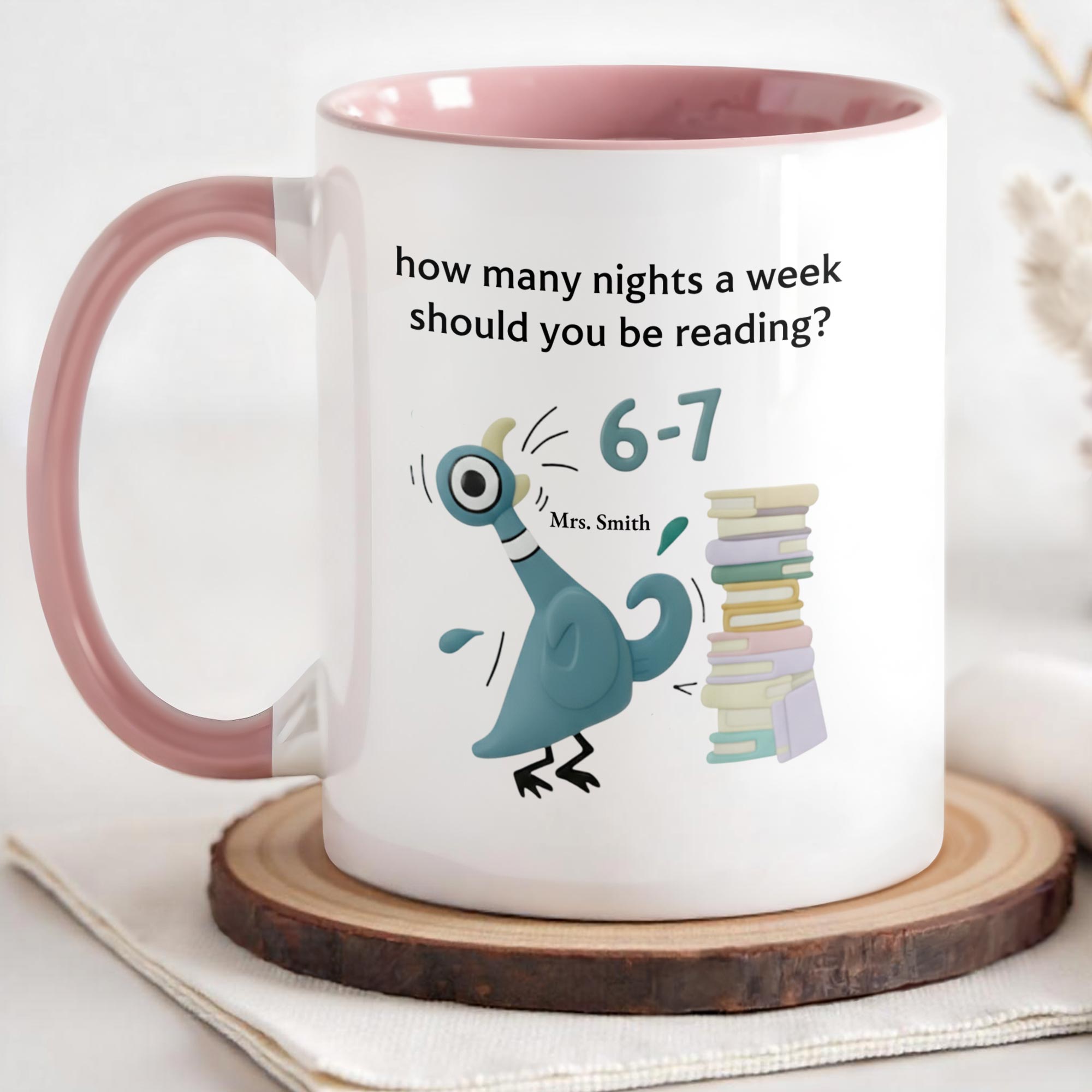 Personalized How Many Nights A Week Should You Be Reading 6 7 Accent Mug Funny Gift For Bookish - Image 3