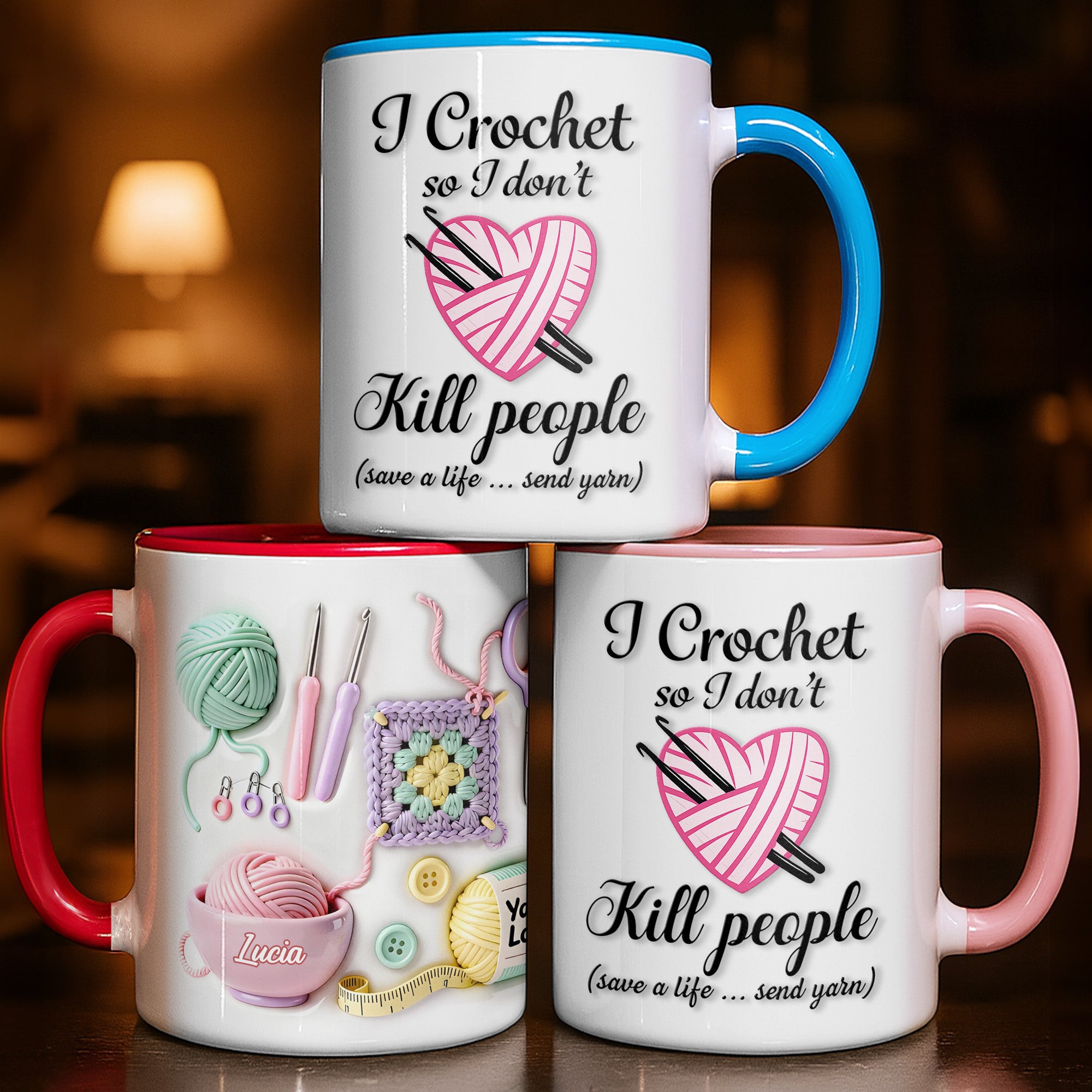 Personalized I Crochet So I Don't Kill People Accent Mug Funny Coffee Cup Gifts For Crocheter - Image 2