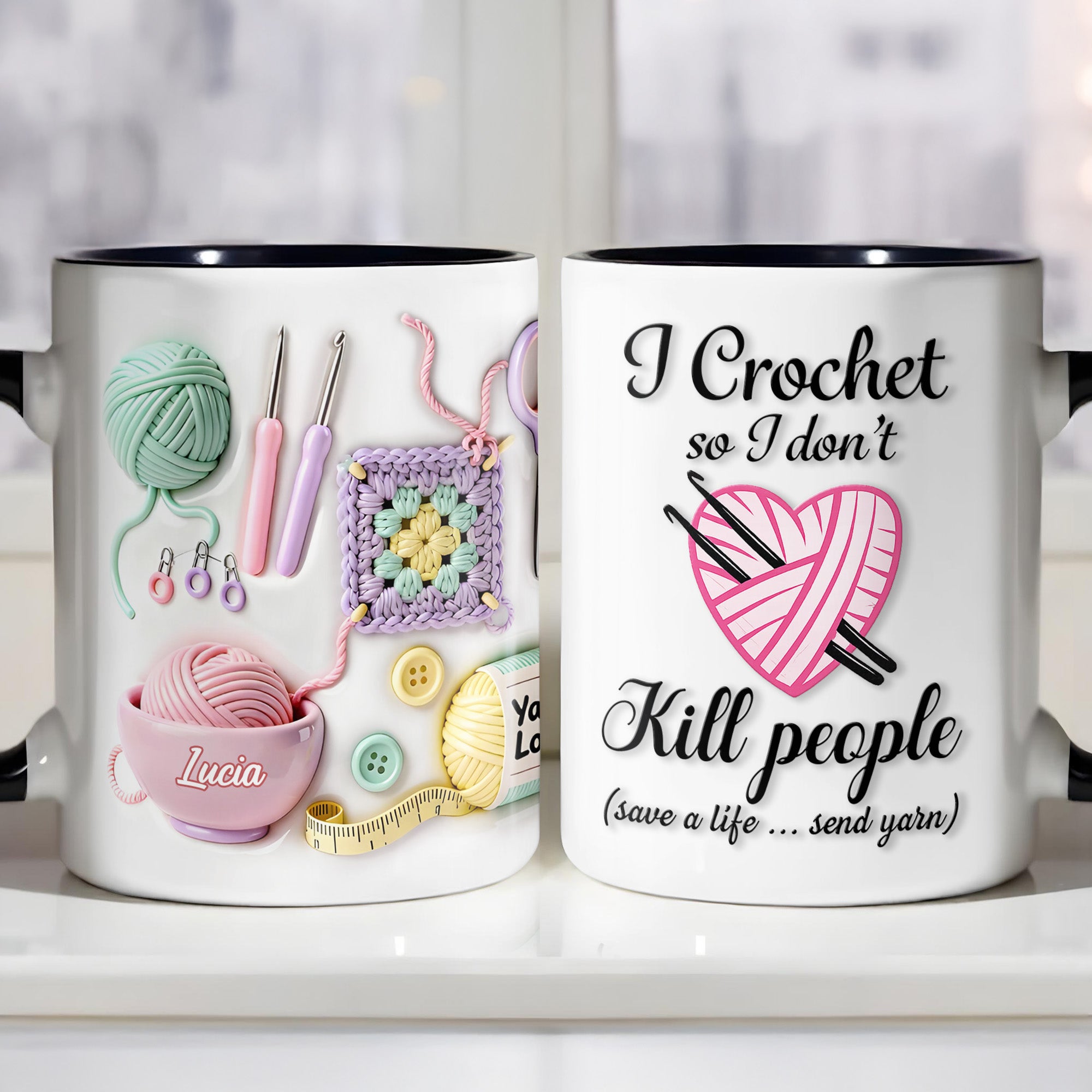 Personalized I Crochet So I Don't Kill People Accent Mug Funny Coffee Cup Gifts For Crocheter