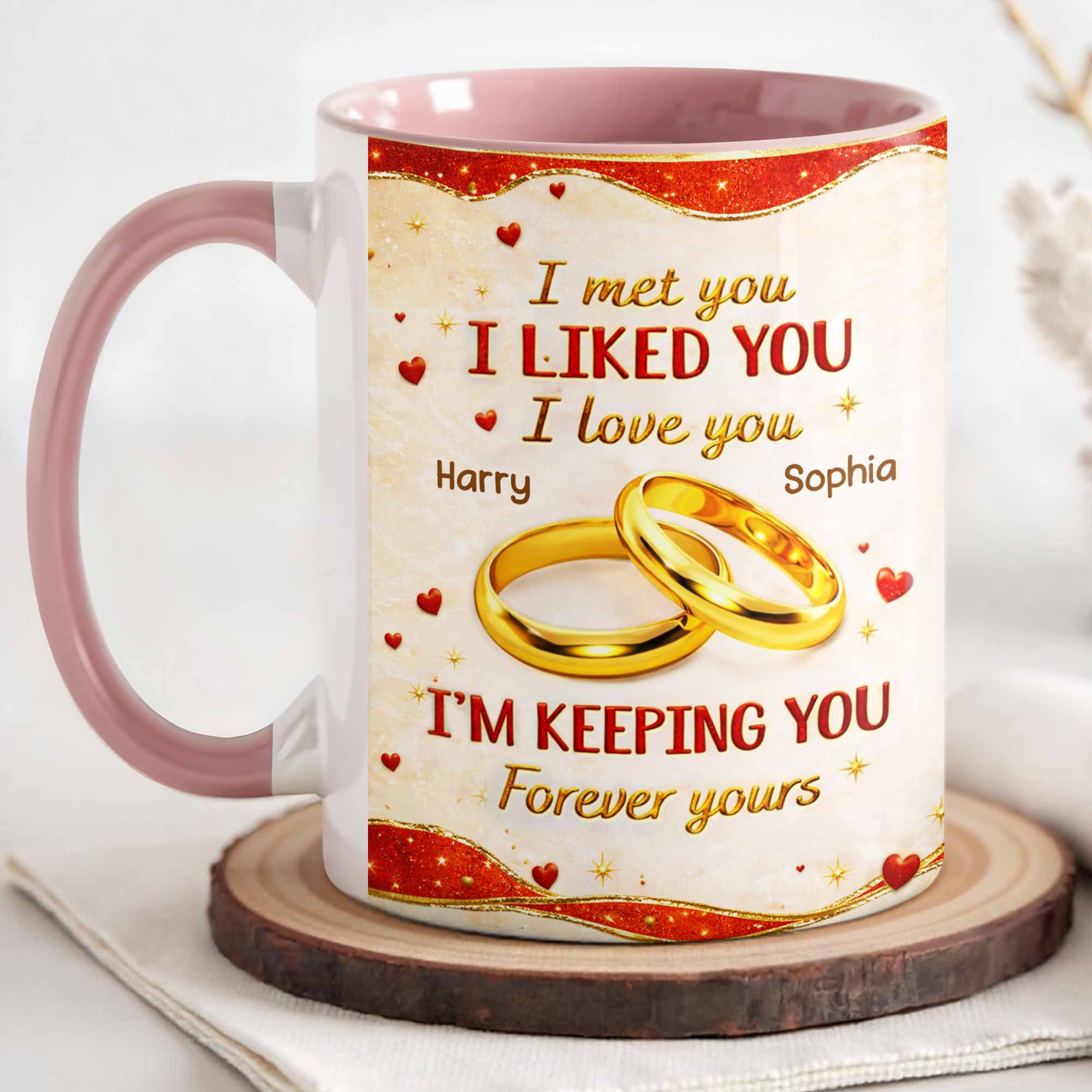 Personalized I Met You I Liked You I Love You Forever Yours Accent Mug Couple Gifts - Image 3