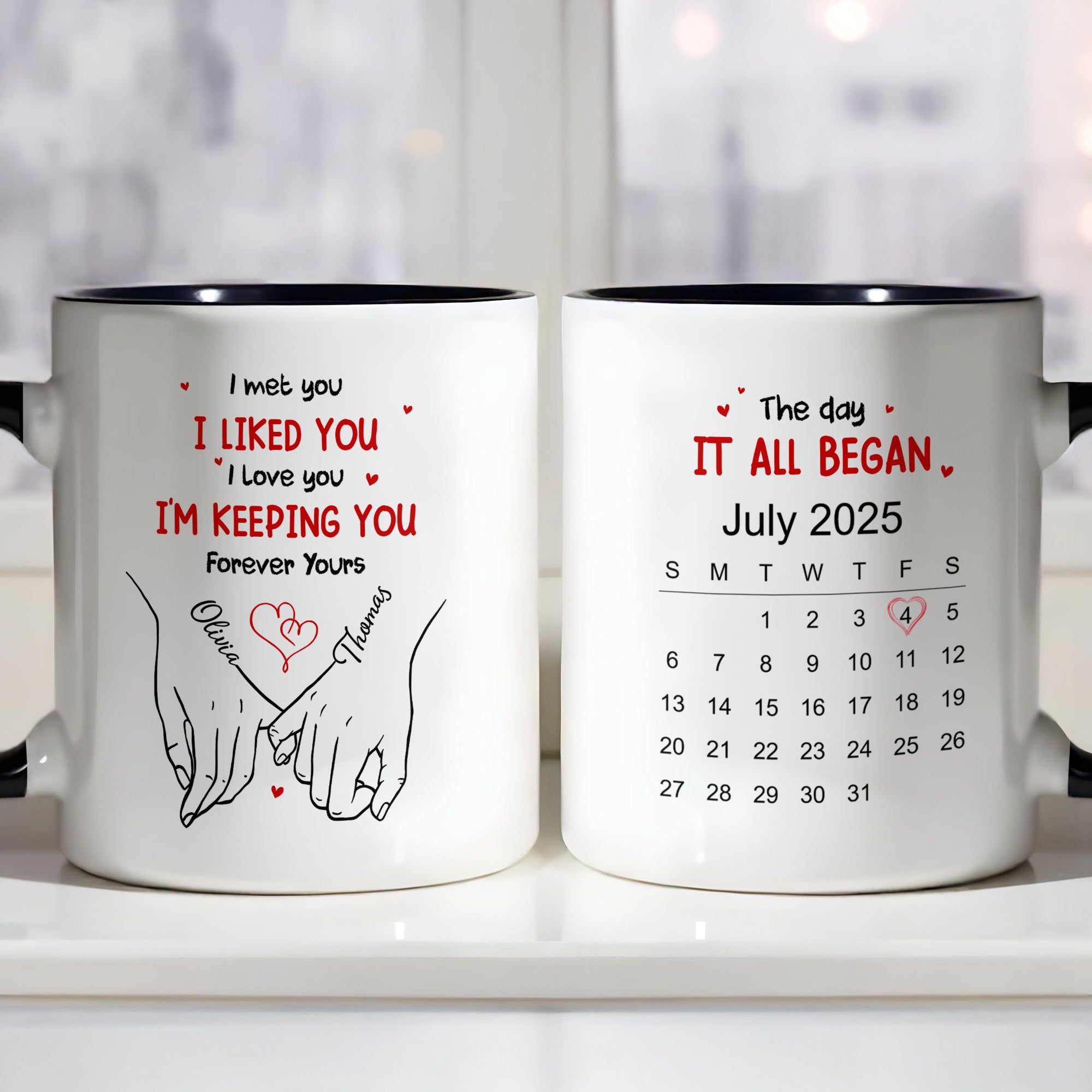 Personalized I Met You I Liked You I Love You I'm Keeping You Accent Mug Gift For Couples