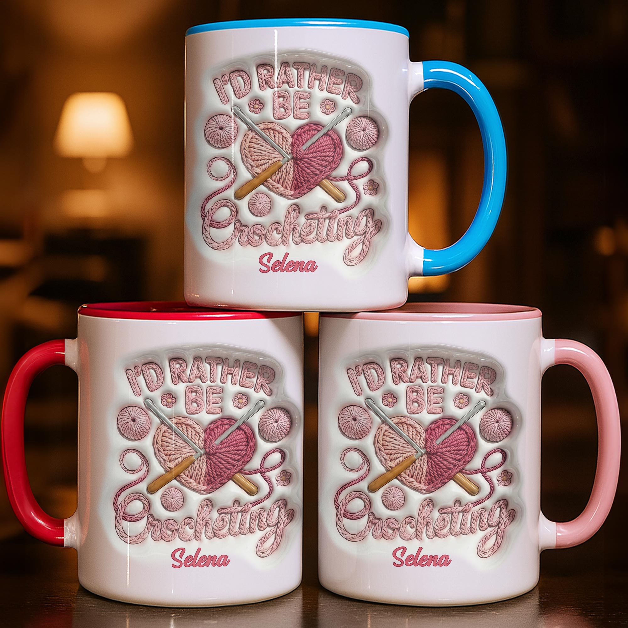 Personalized I'd Rather Be Crocheting Accent Mug Gift For Crocheters - Image 2