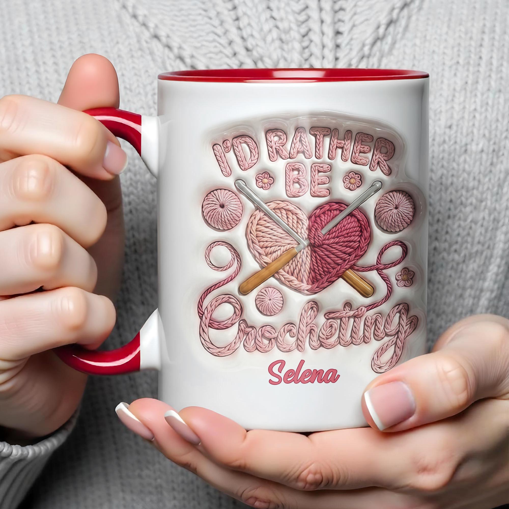 Personalized I'd Rather Be Crocheting Accent Mug Gift For Crocheters - Image 5