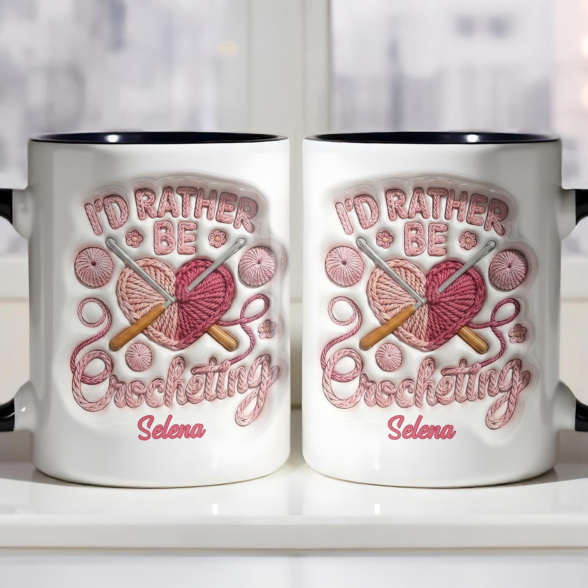 Personalized I'd Rather Be Crocheting Accent Mug Gift For Crocheters