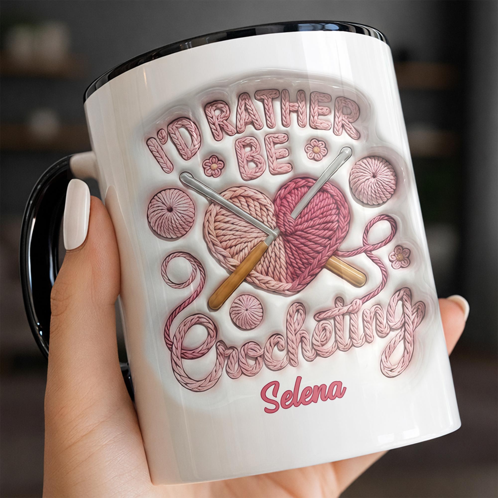 Personalized I'd Rather Be Crocheting Accent Mug Gift For Crocheters - Image 3