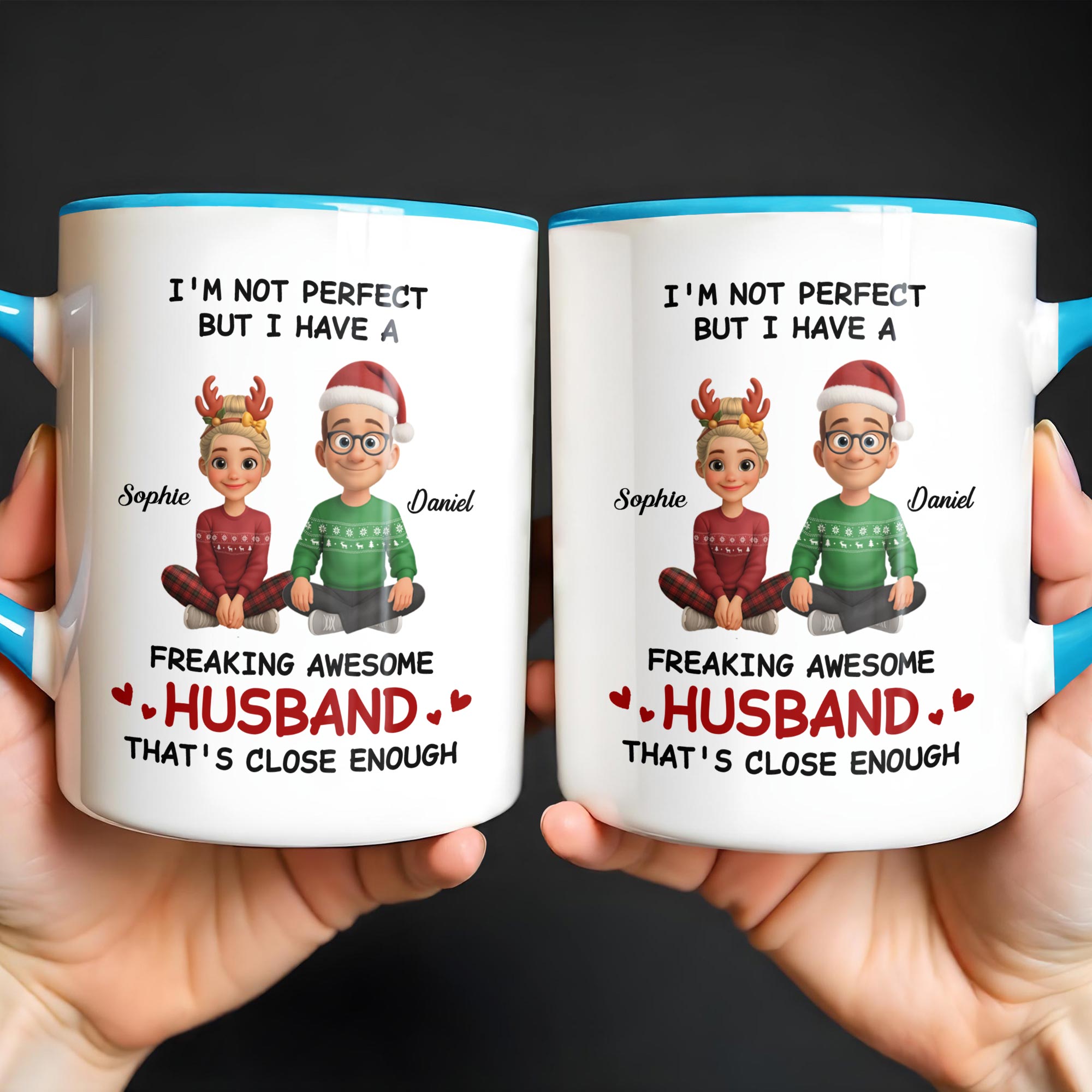 Personalized I'm Not Perfect But I Have A Freaking Awesome Husband Accent Mug Gifts For Him - Image 3