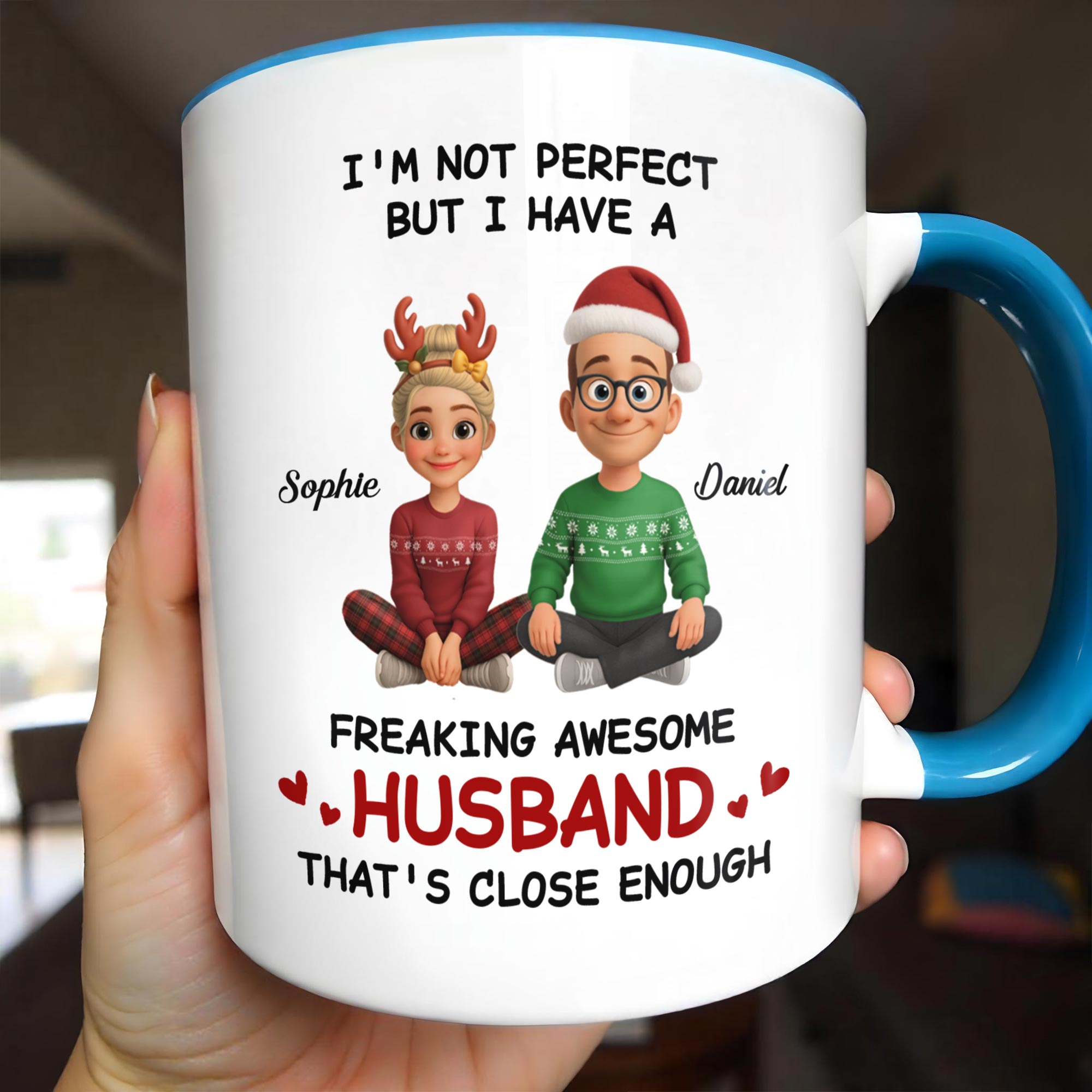 Personalized I'm Not Perfect But I Have A Freaking Awesome Husband Accent Mug Gifts For Him - Image 2