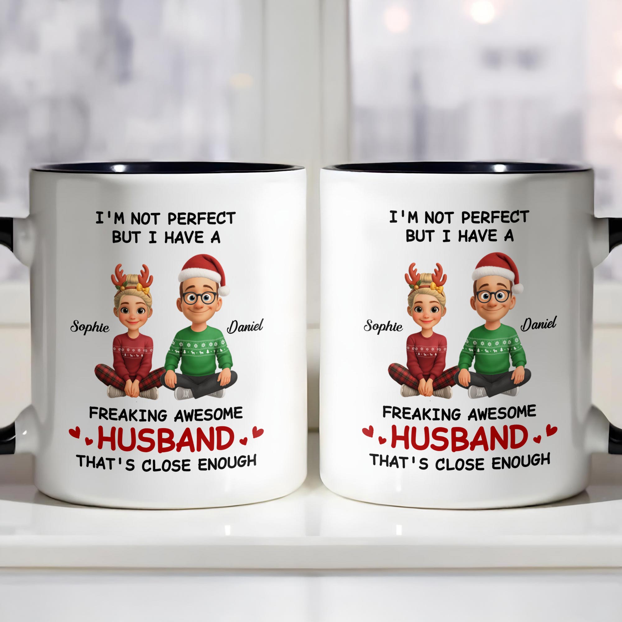 Personalized I'm Not Perfect But I Have A Freaking Awesome Husband Accent Mug Gifts For Him