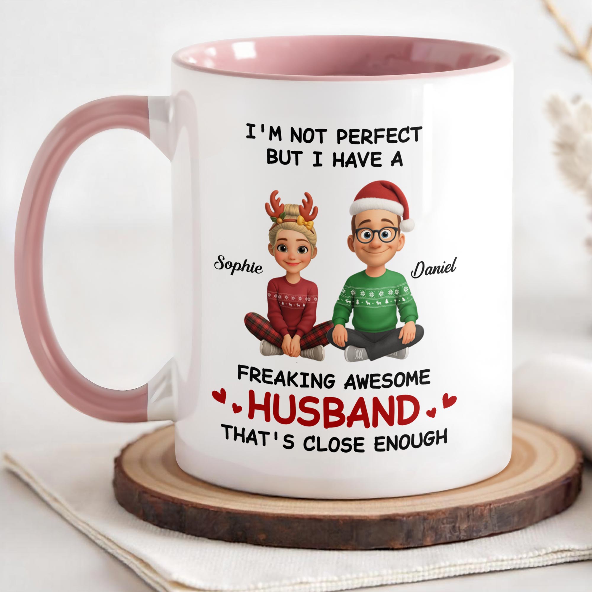 Personalized I'm Not Perfect But I Have A Freaking Awesome Husband Accent Mug Gifts For Him - Image 4