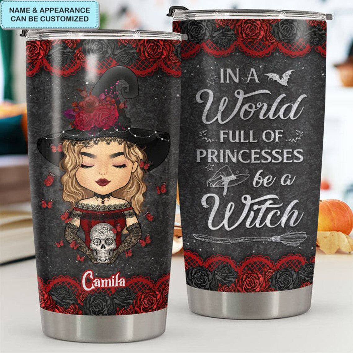 Personalized In A World Full Of Princesses Be A Witch Tumbler Snoopy Halloween Tumbler Gift - Image 4