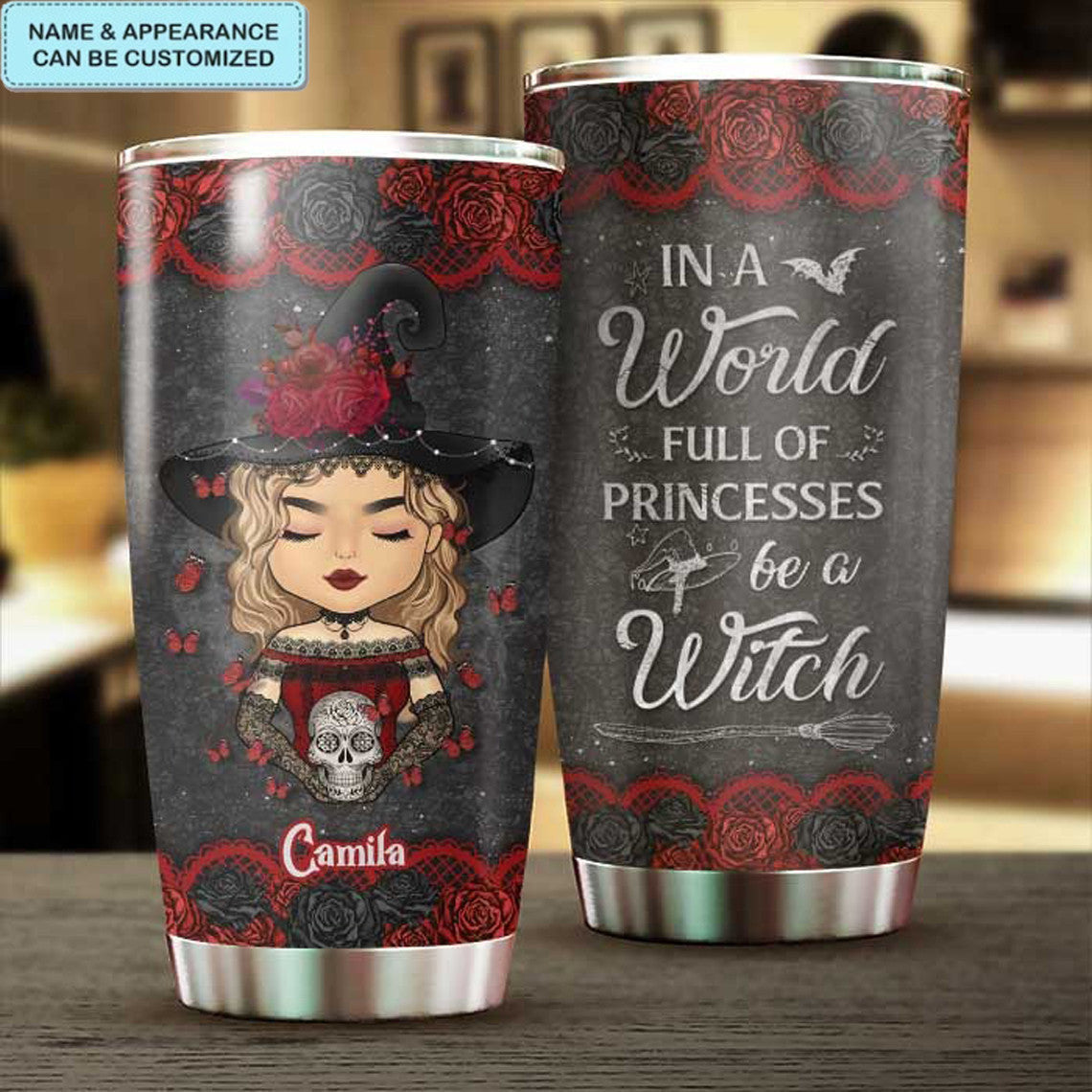 Personalized In A World Full Of Princesses Be A Witch Tumbler Snoopy Halloween Tumbler Gift - Image 3