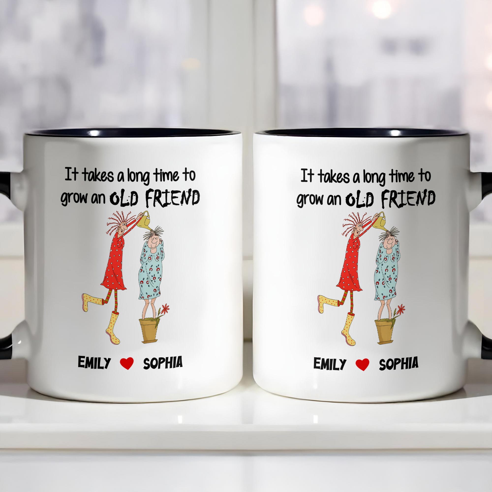Personalized It Takes A Long Time To Grow An Old Friend Accent Mug Present For Besties