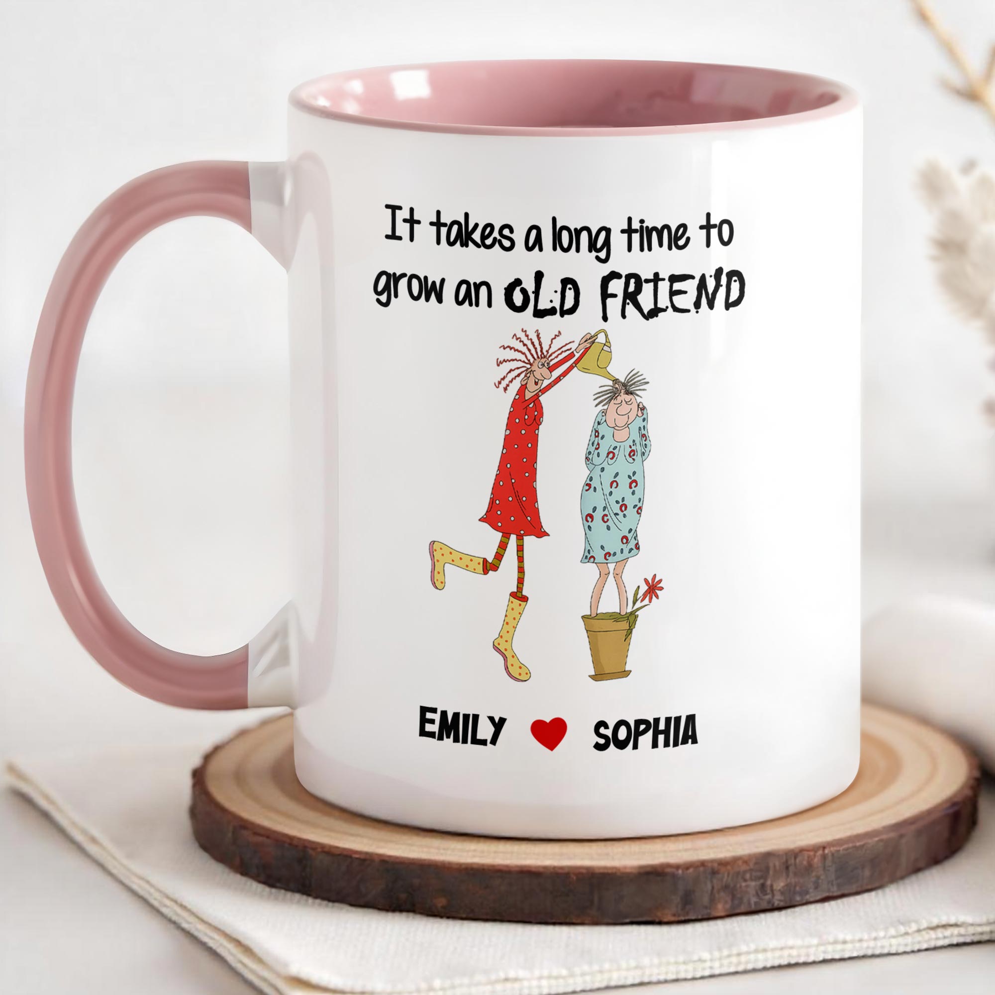 Personalized It Takes A Long Time To Grow An Old Friend Accent Mug Present For Besties - Image 4