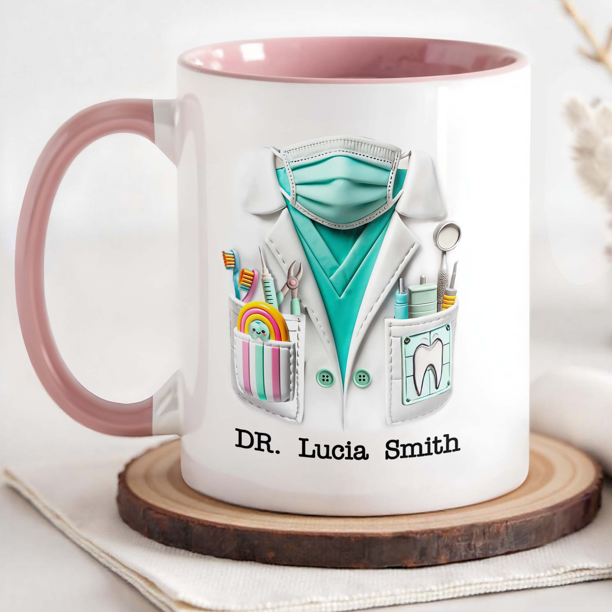 Personalized It's A Beautiful Day Save Teeth Accent Mug Gifts For Dentist - Image 3