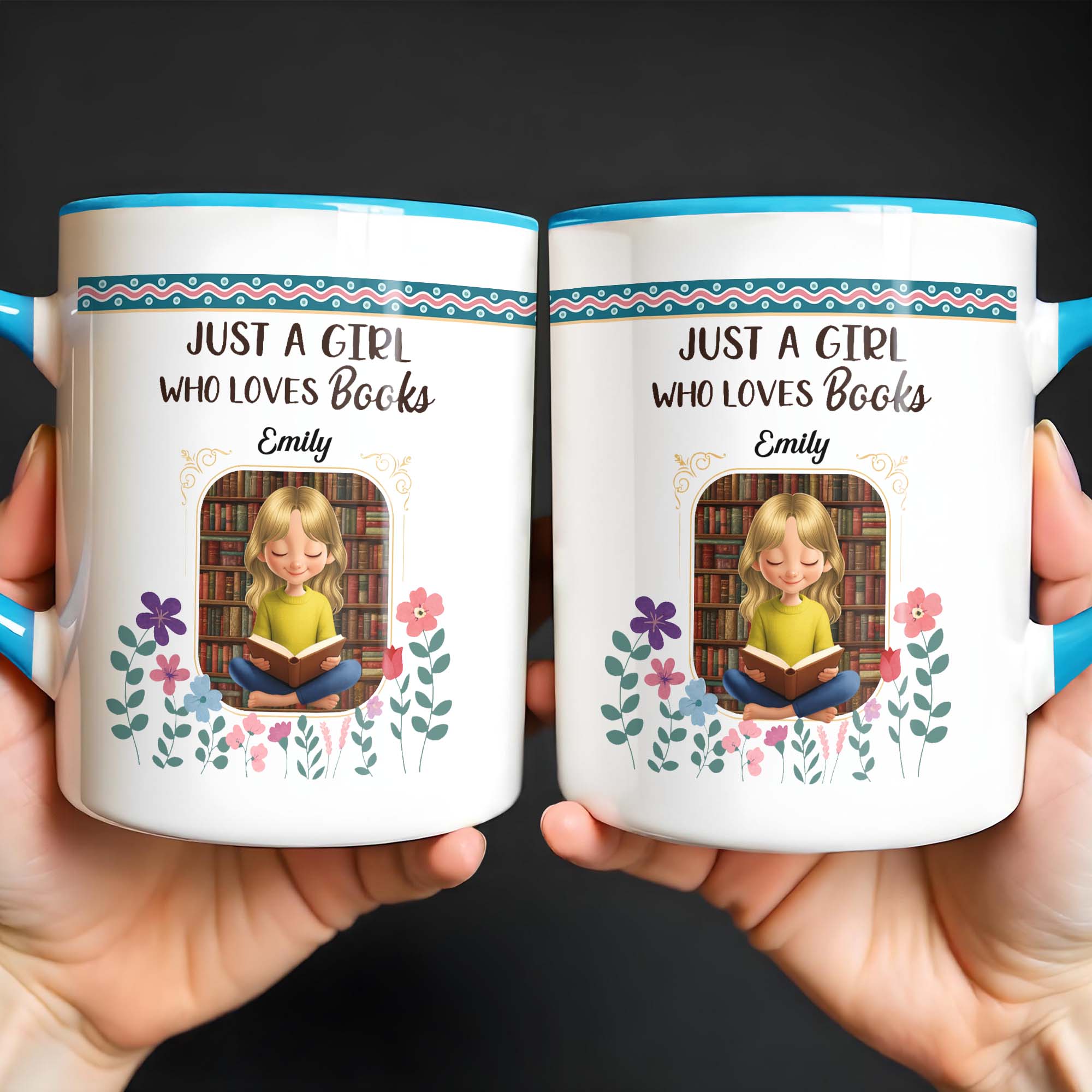 Personalized Just A Girl Who Loves Books Accent Mug Best Gifts For Readers - Image 5