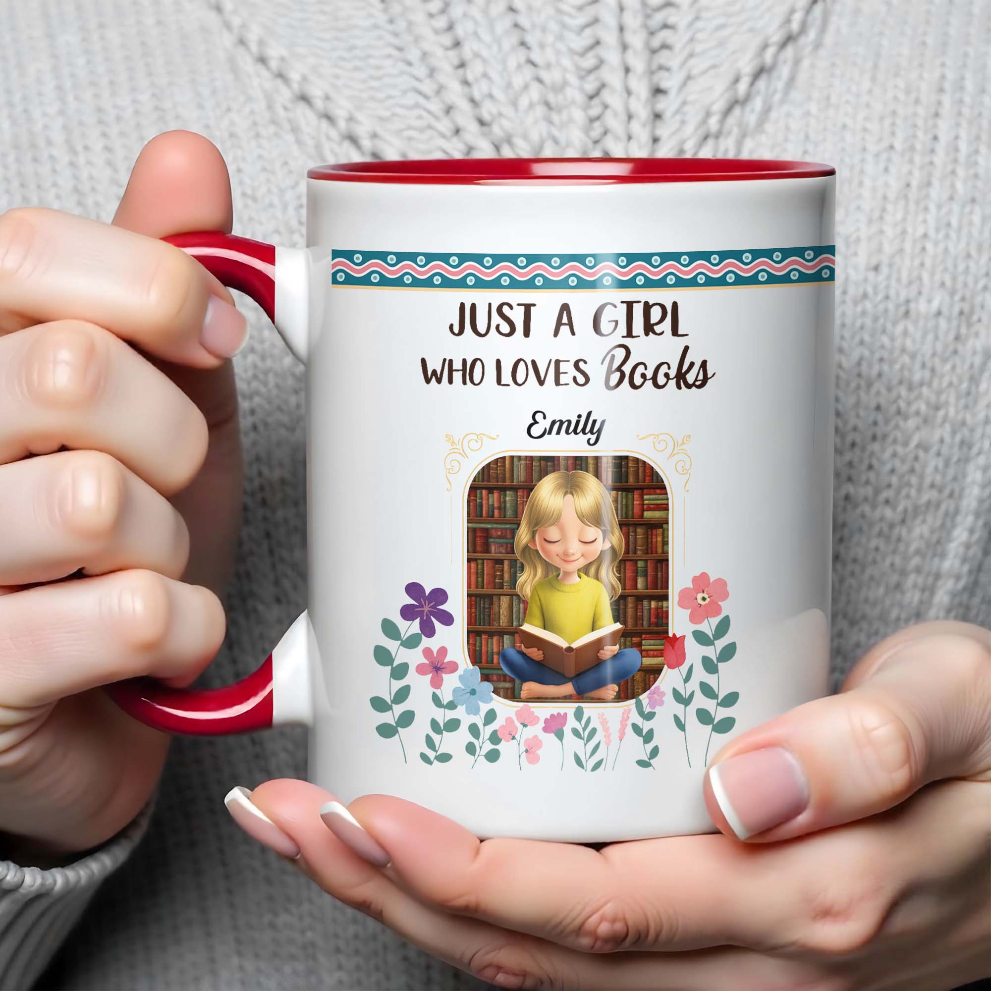 Personalized Just A Girl Who Loves Books Accent Mug Best Gifts For Readers - Image 6