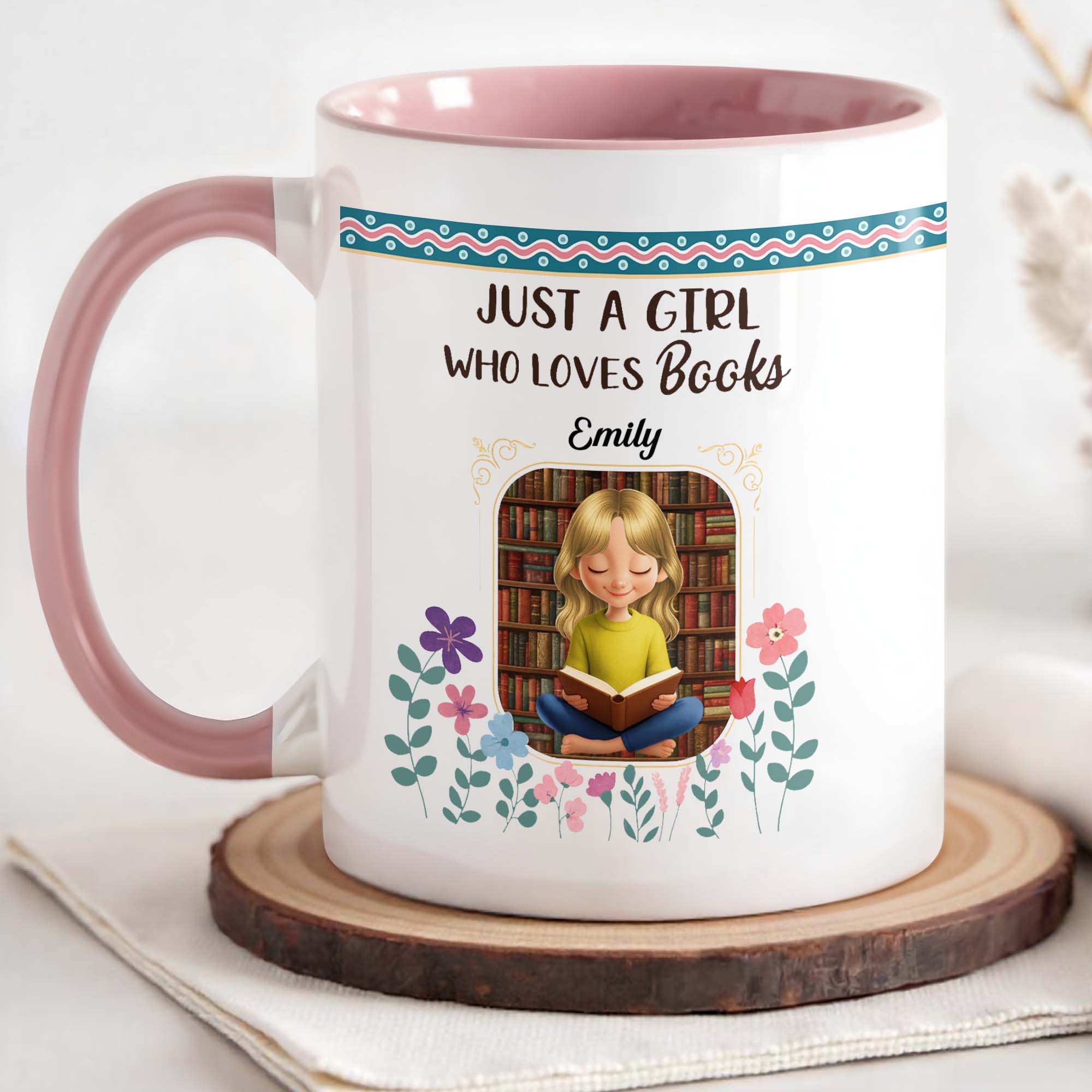 Personalized Just A Girl Who Loves Books Accent Mug Best Gifts For Readers - Image 4