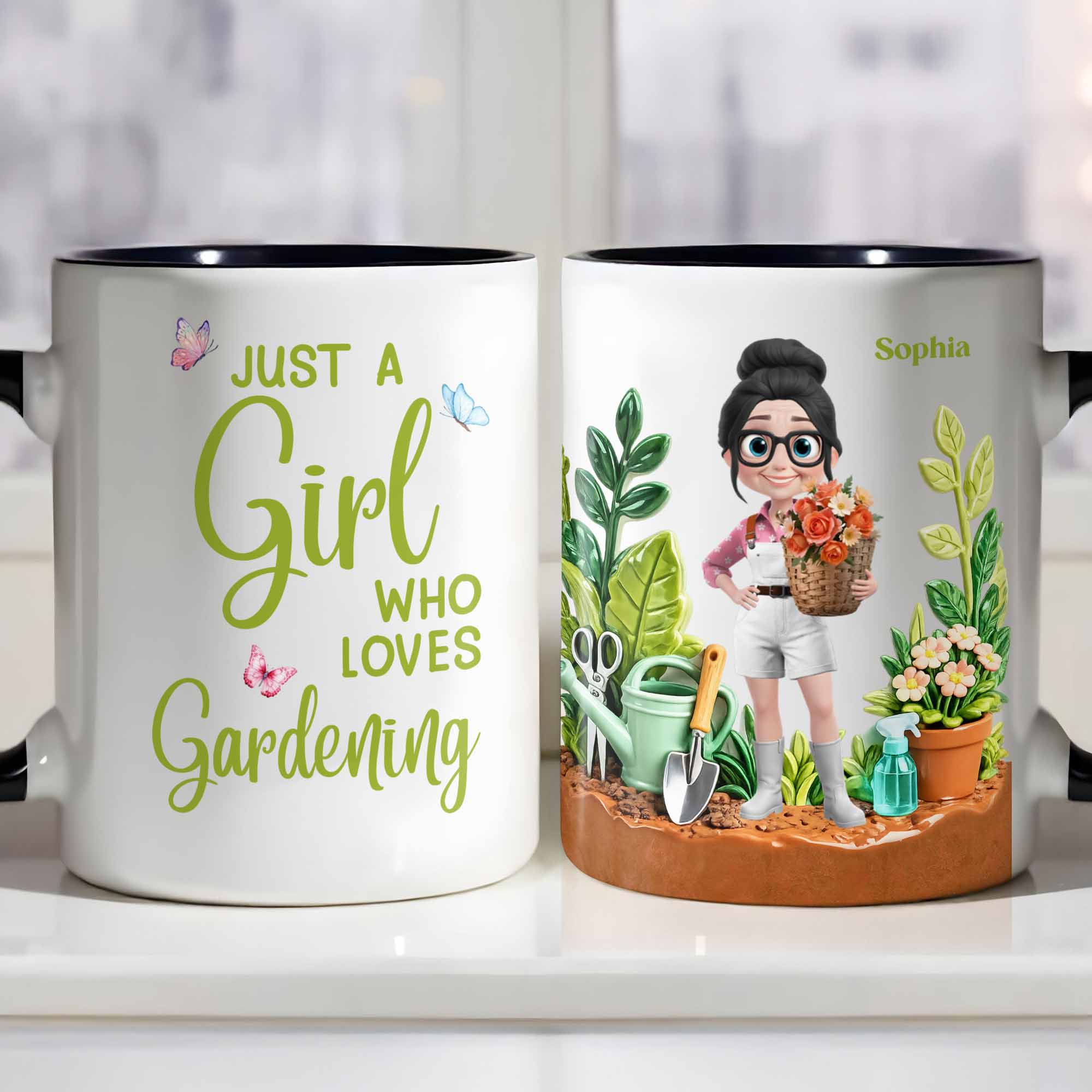 Personalized Just A Girl Who Loves Gardening Accent Mug Best Gifts For Plant Lovers