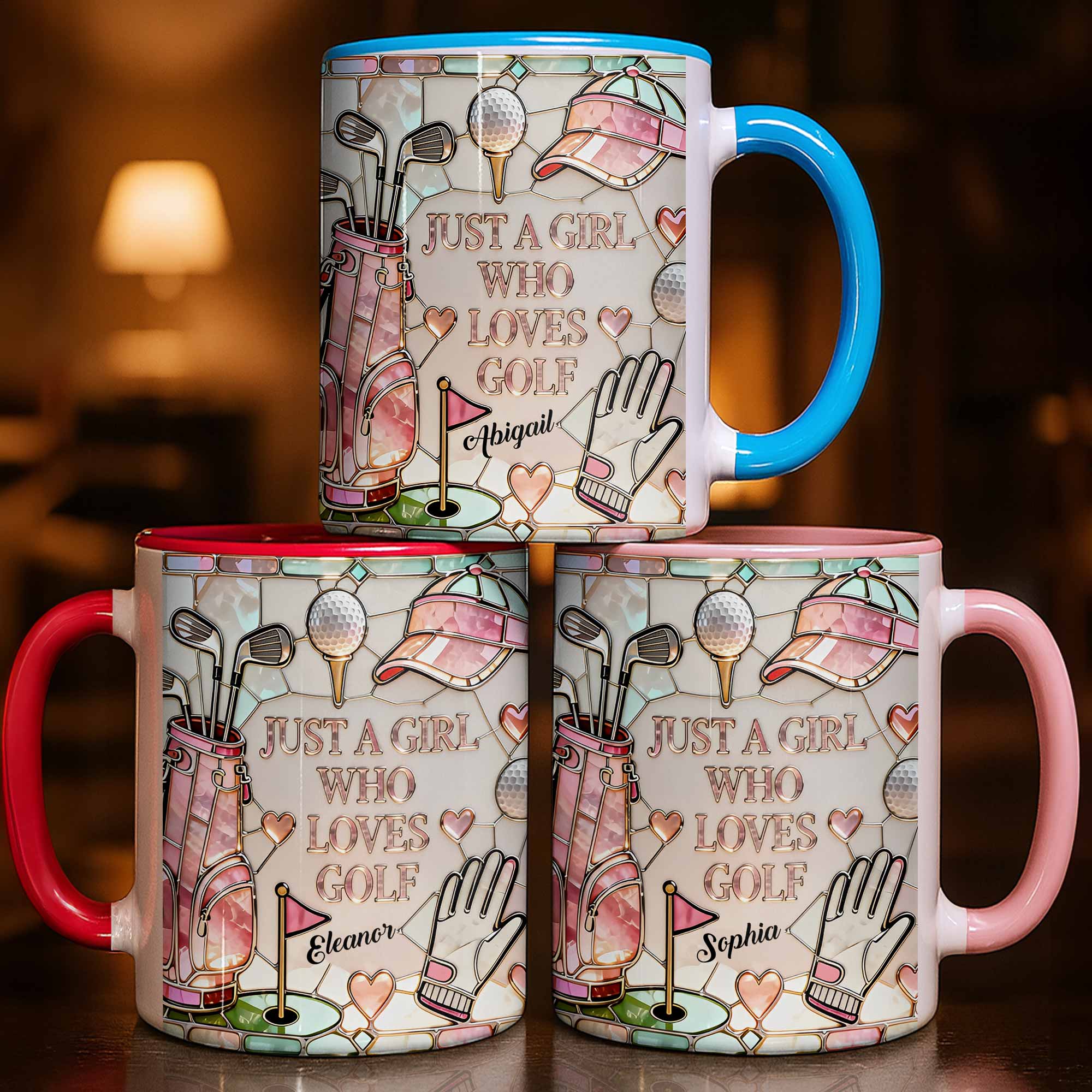 Personalized Just A Girl Who Loves Golf With Iconic Golf Accessories Accent Mug Golfers Gifts - Image 2