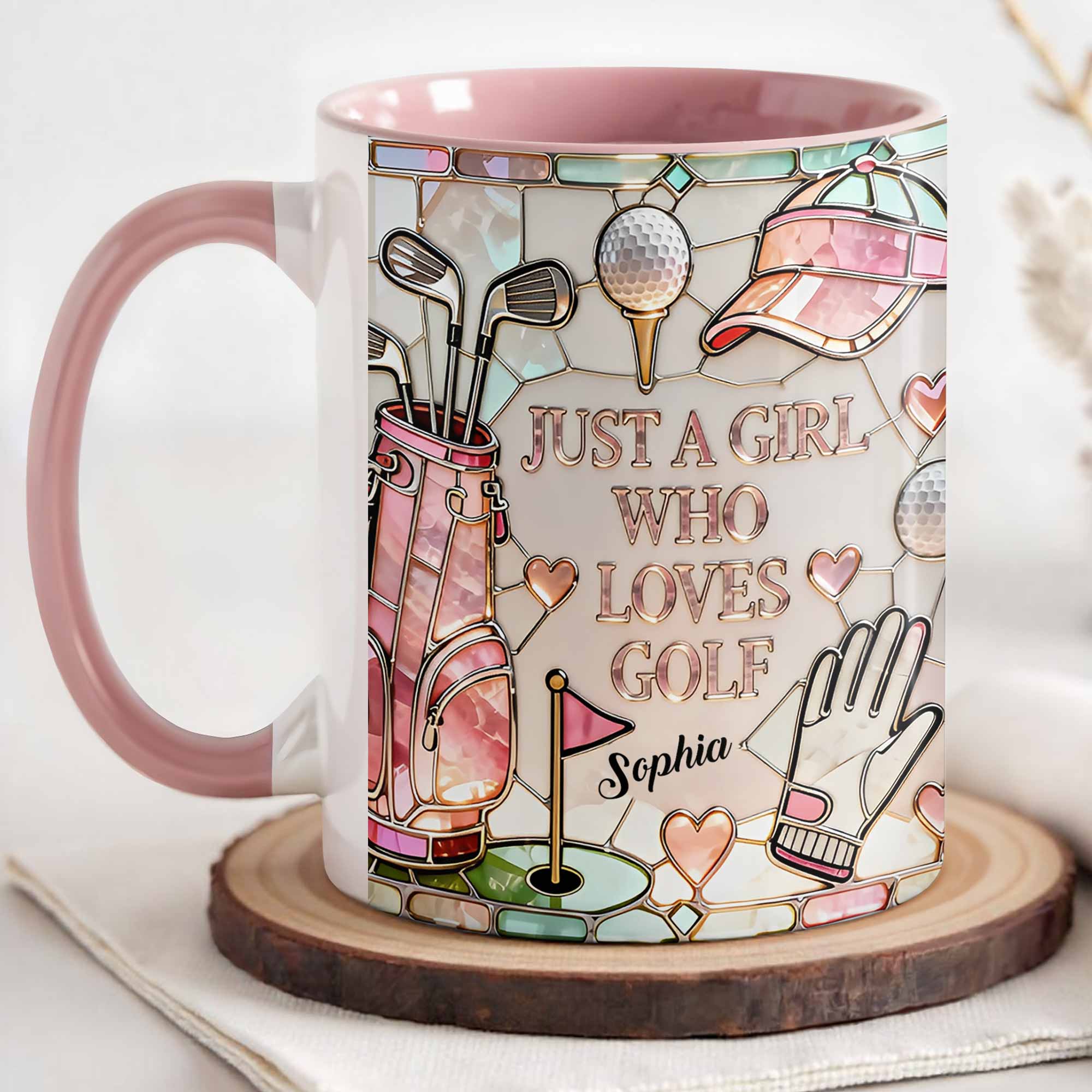 Personalized Just A Girl Who Loves Golf With Iconic Golf Accessories Accent Mug Golfers Gifts - Image 7
