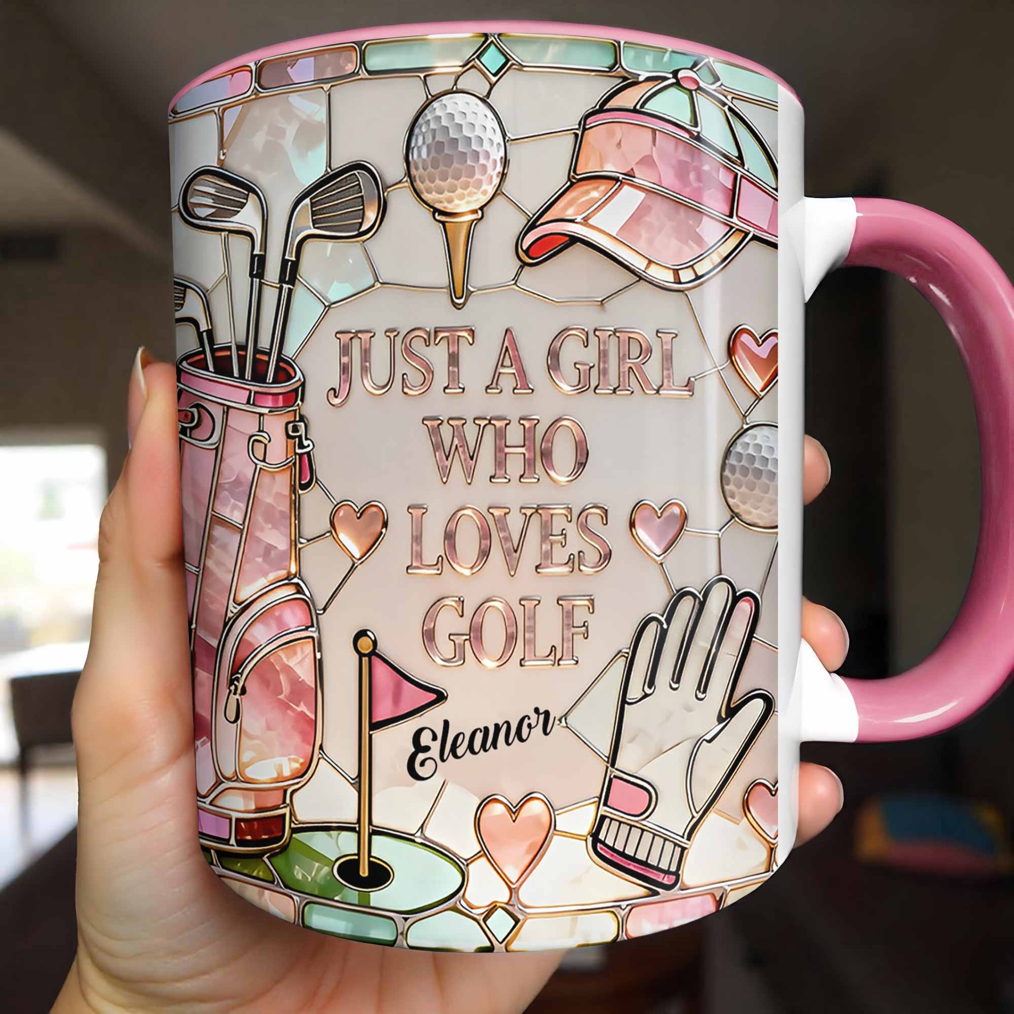 Personalized Just A Girl Who Loves Golf With Iconic Golf Accessories Accent Mug Golfers Gifts - Image 3