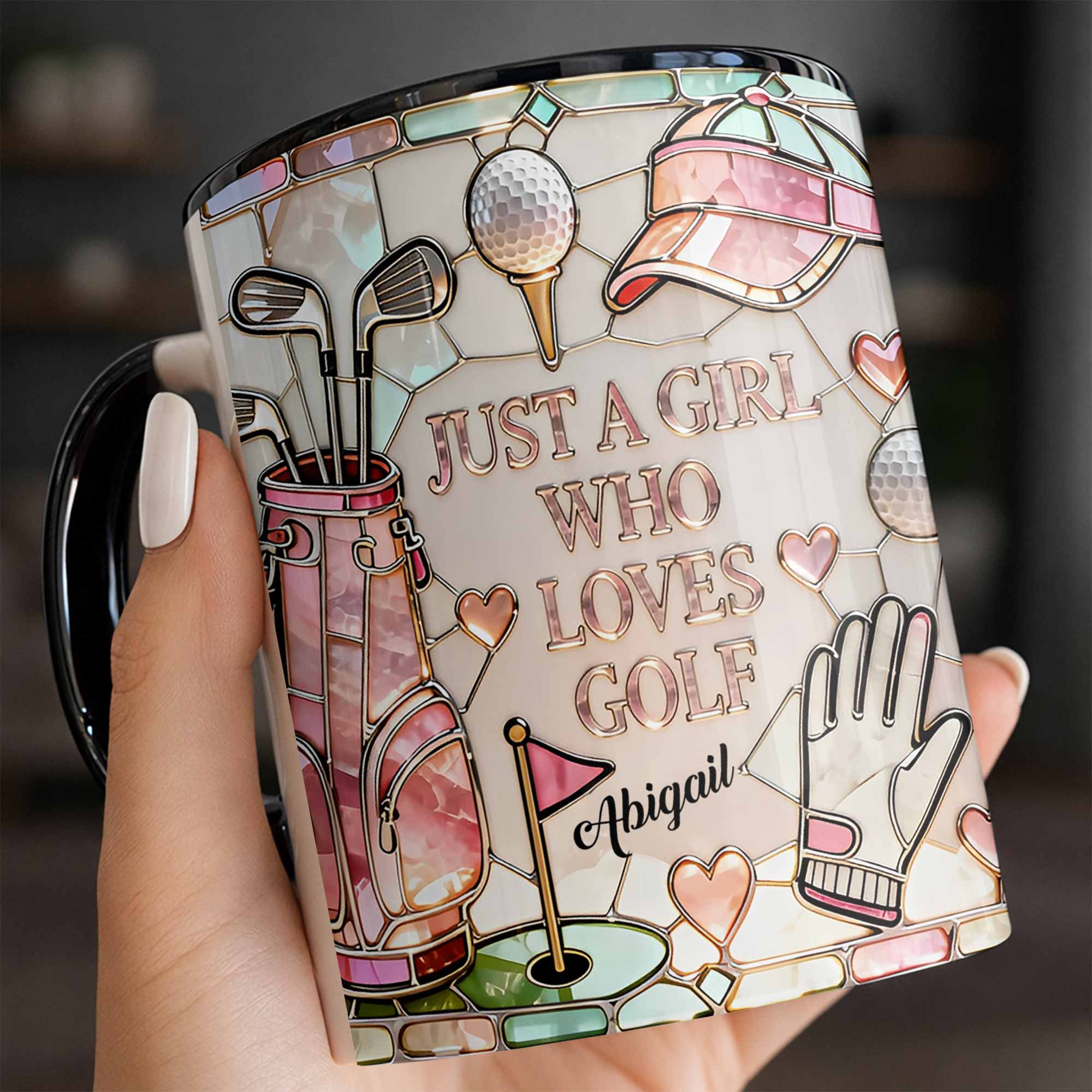 Personalized Just A Girl Who Loves Golf With Iconic Golf Accessories Accent Mug Golfers Gifts - Image 6