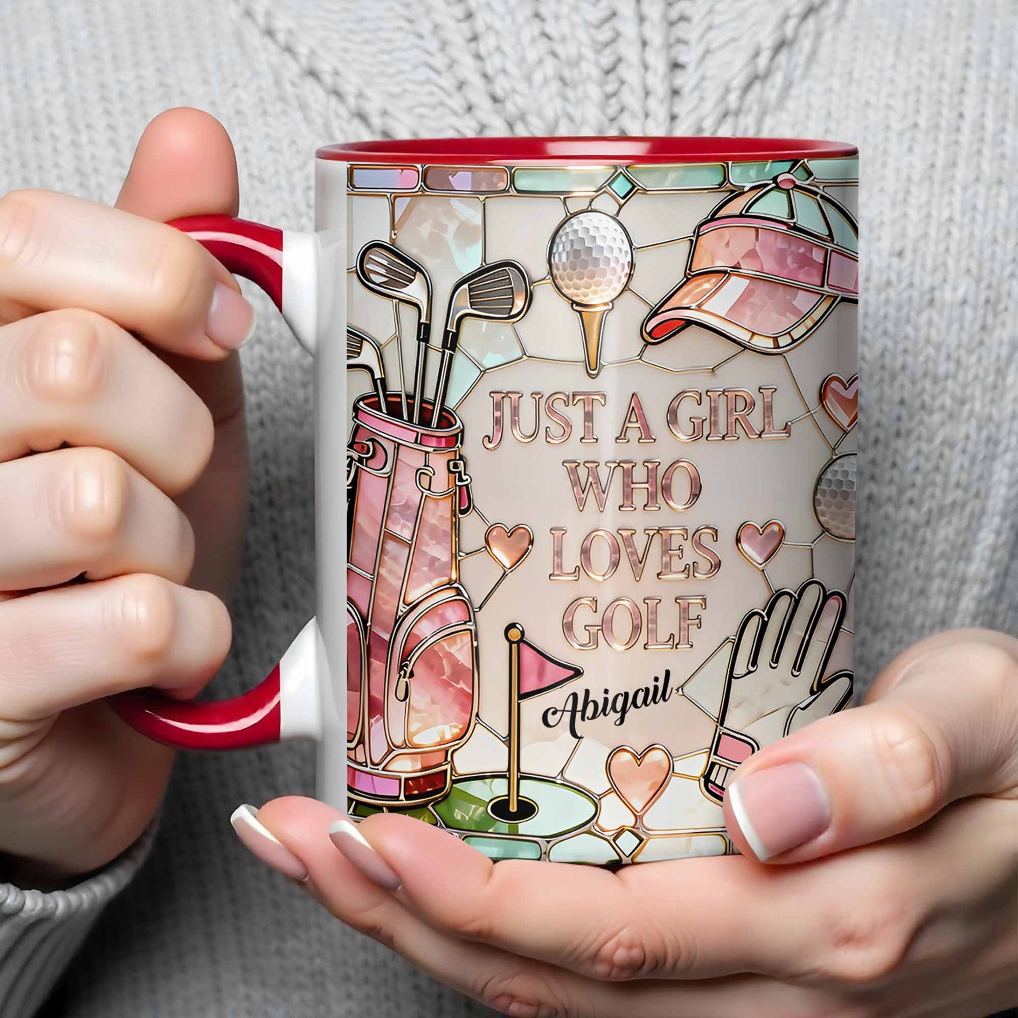 Personalized Just A Girl Who Loves Golf With Iconic Golf Accessories Accent Mug Golfers Gifts - Image 5