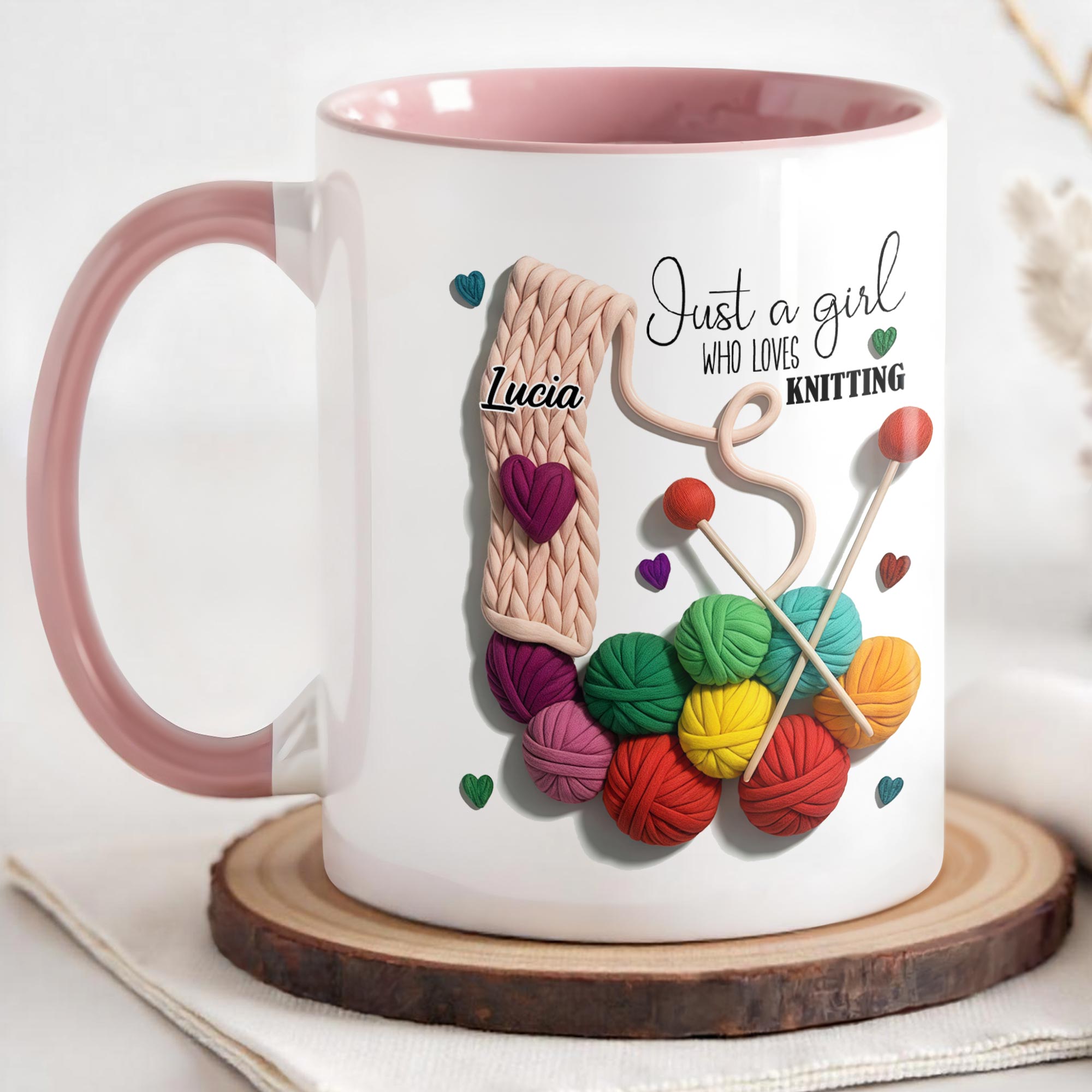 Personalized Just A Girl Who Loves Knitting With Yarn Balls And Needles Accent Mug Gift For Her - Image 4