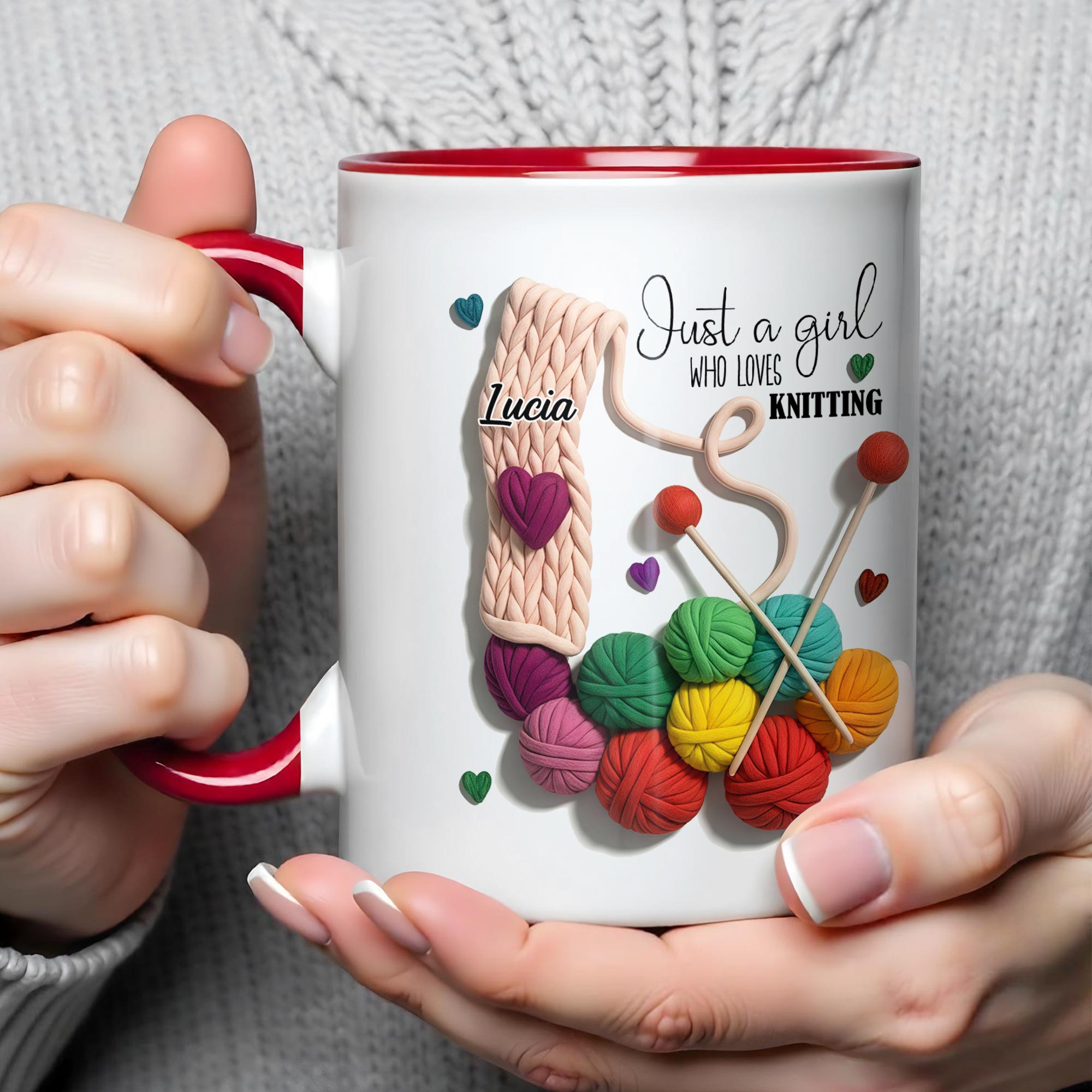 Personalized Just A Girl Who Loves Knitting With Yarn Balls And Needles Accent Mug Gift For Her - Image 5