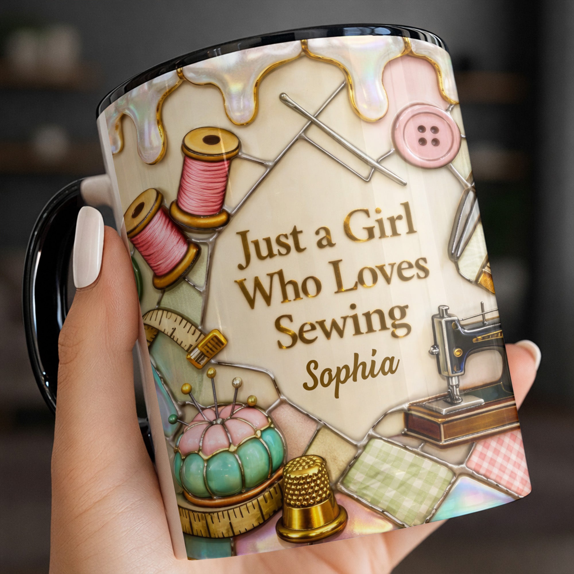 Personalized Just A Girl Who Loves Sewing Accent Mug Best Gifts For Sewers - Image 5