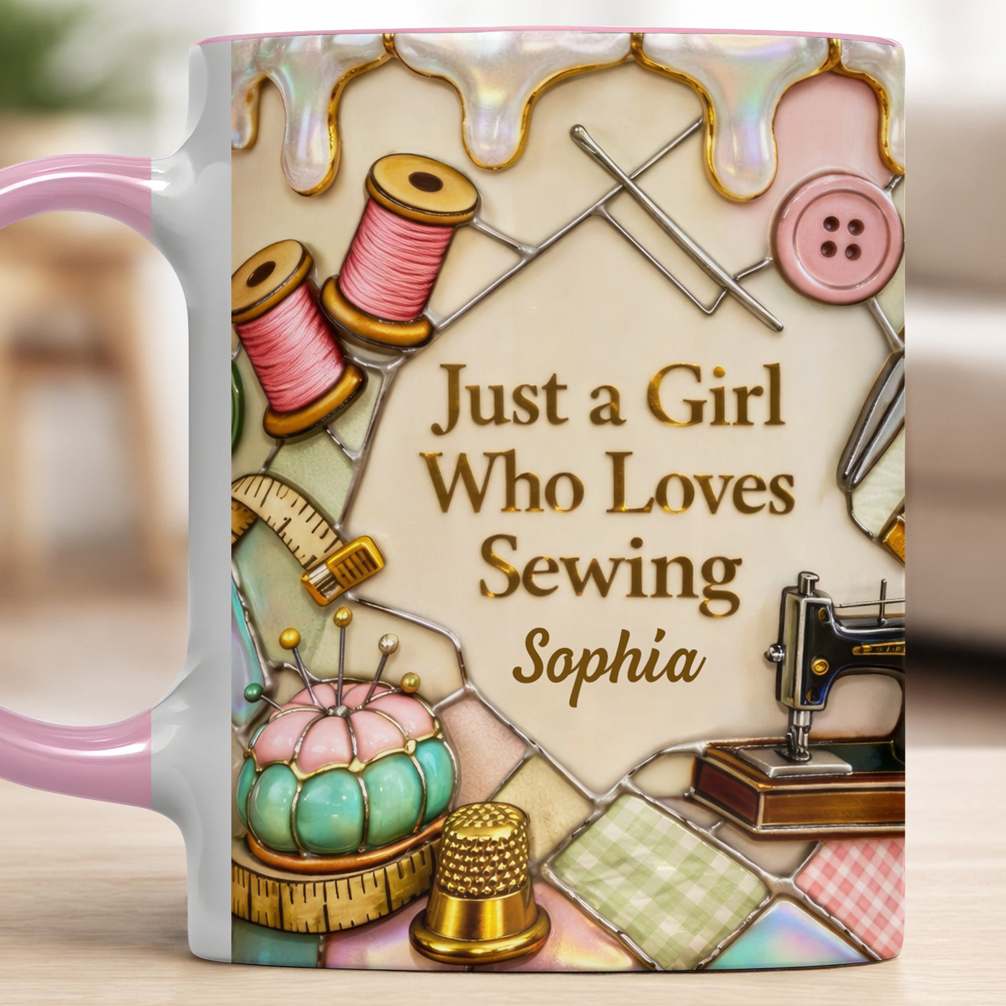 Personalized Just A Girl Who Loves Sewing Accent Mug Best Gifts For Sewers - Image 3