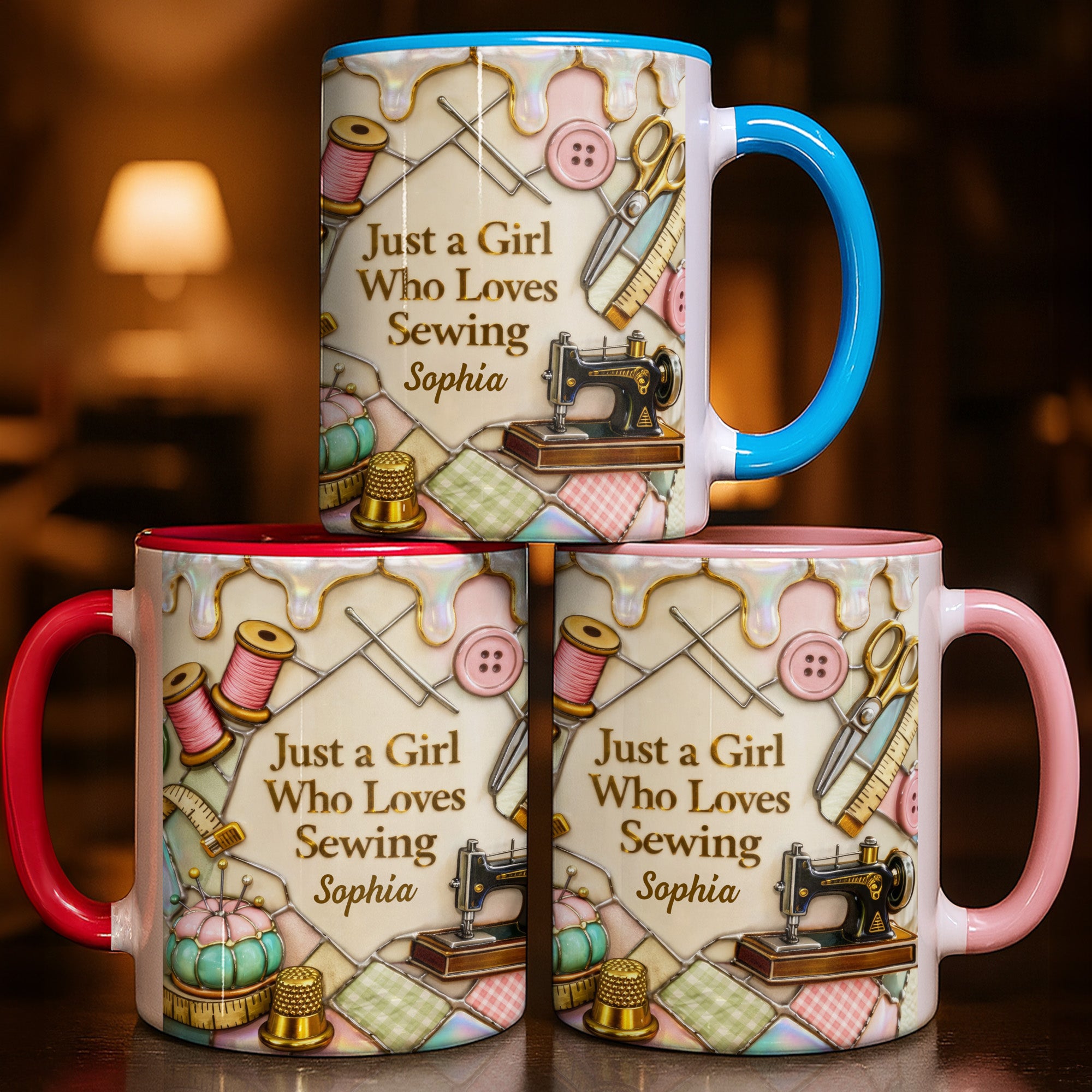 Personalized Just A Girl Who Loves Sewing Accent Mug Best Gifts For Sewers - Image 2