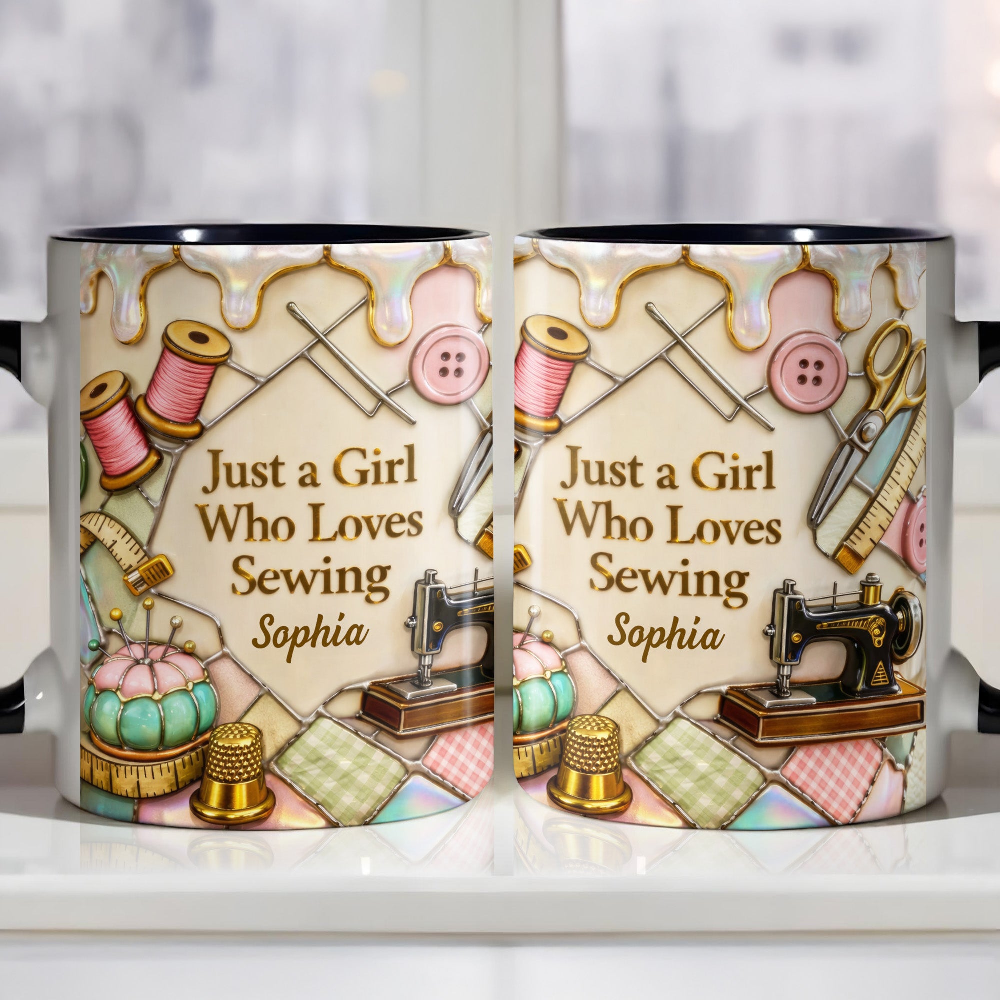 Personalized Just A Girl Who Loves Sewing Accent Mug Best Gifts For Sewers
