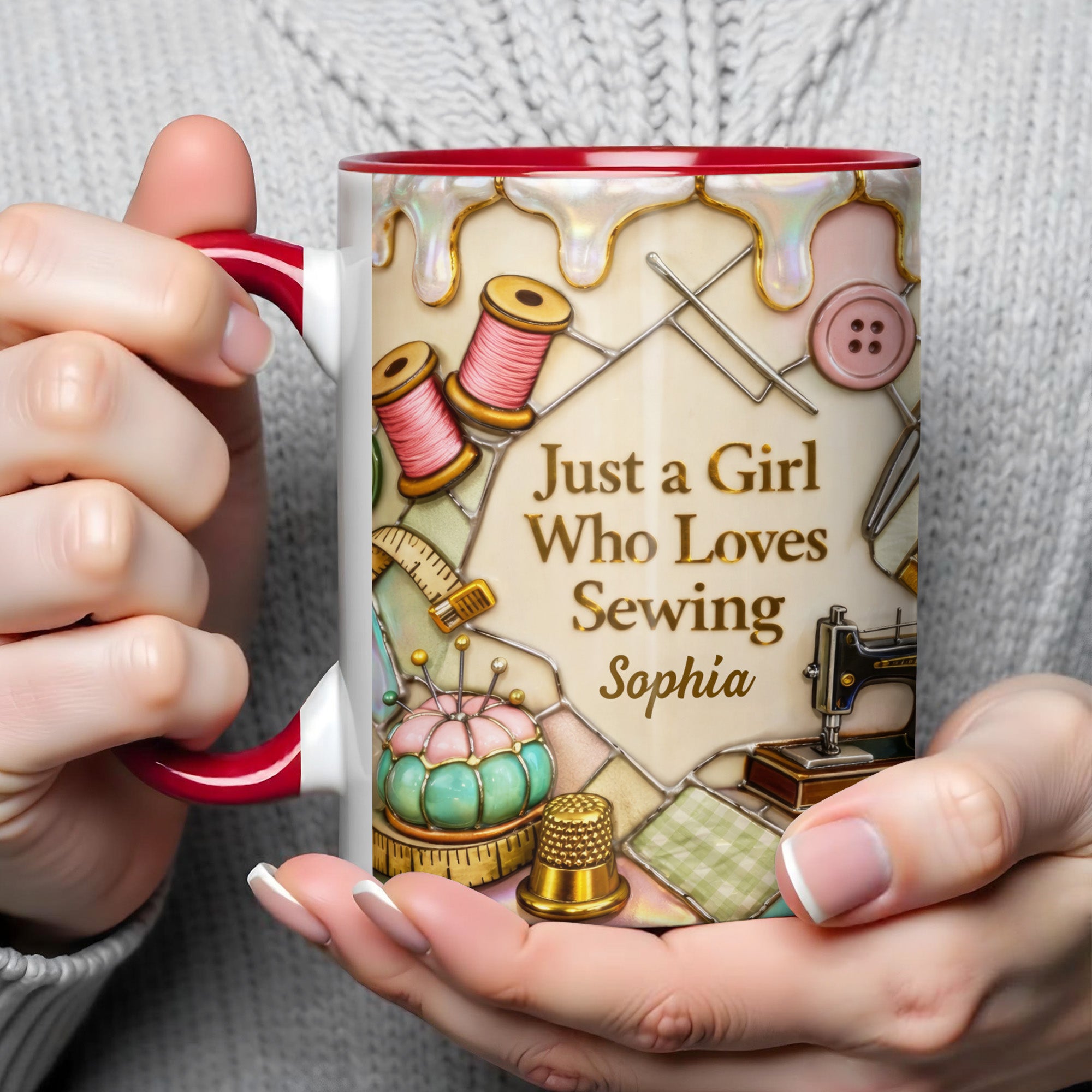 Personalized Just A Girl Who Loves Sewing Accent Mug Best Gifts For Sewers - Image 4