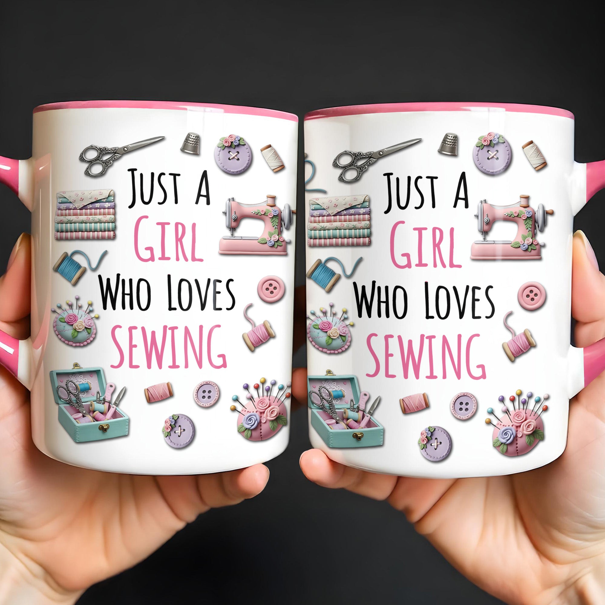 Personalized Just A Girl Who Loves Sewing With Scissors And Buttons Accent Mug Gift For Sewists - Image 6