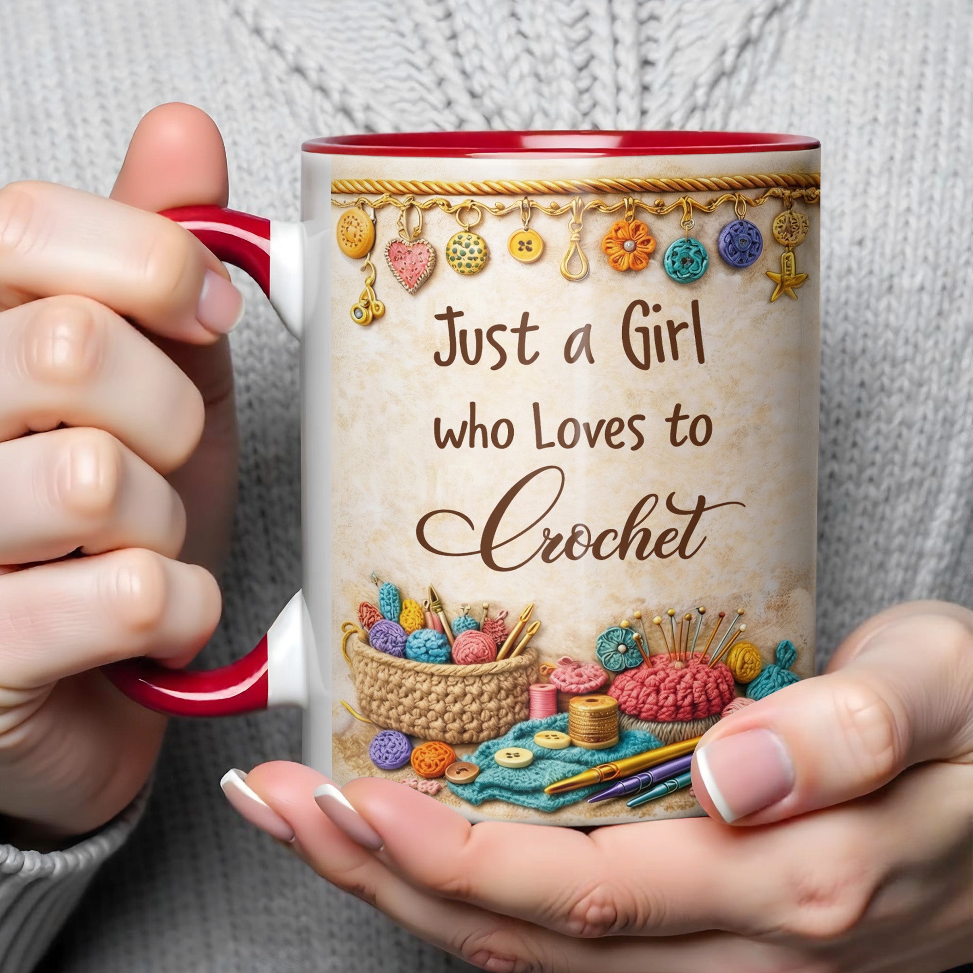 Personalized Just A Girl Who Loves To Crochet Accent Mug Gifts Ideas For Crocheters - Image 4
