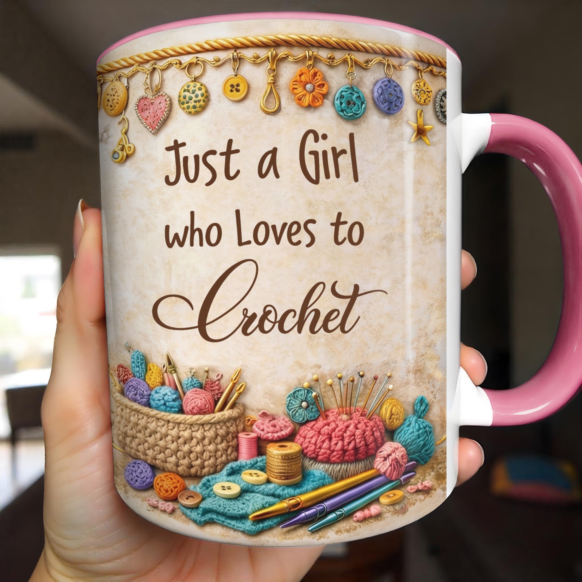 Personalized Just A Girl Who Loves To Crochet Accent Mug Gifts Ideas For Crocheters - Image 3