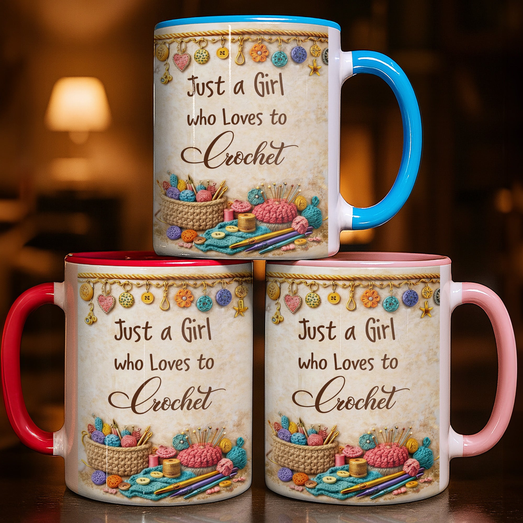 Personalized Just A Girl Who Loves To Crochet Accent Mug Gifts Ideas For Crocheters - Image 2