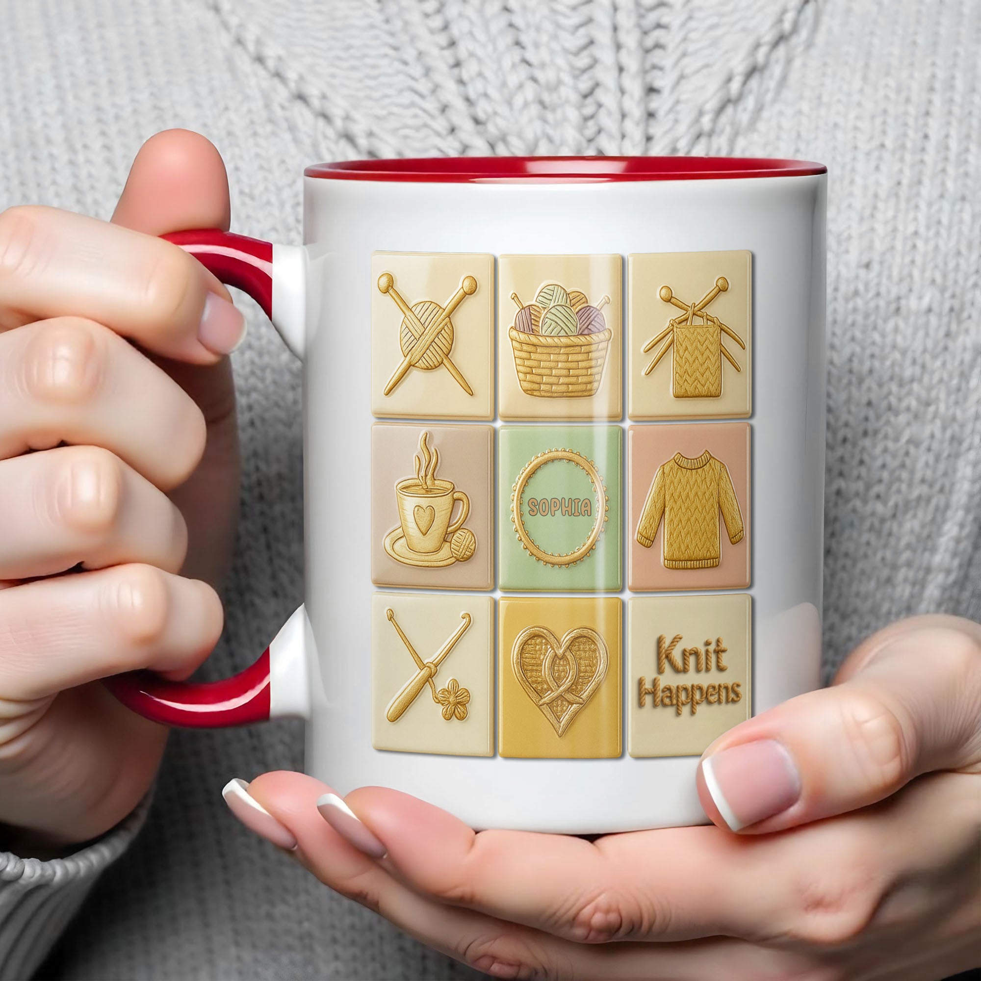 Personalized Knit Happens With Knitting Needles And Yarn Basket Accent Mug Gift For Crocheter - Image 3