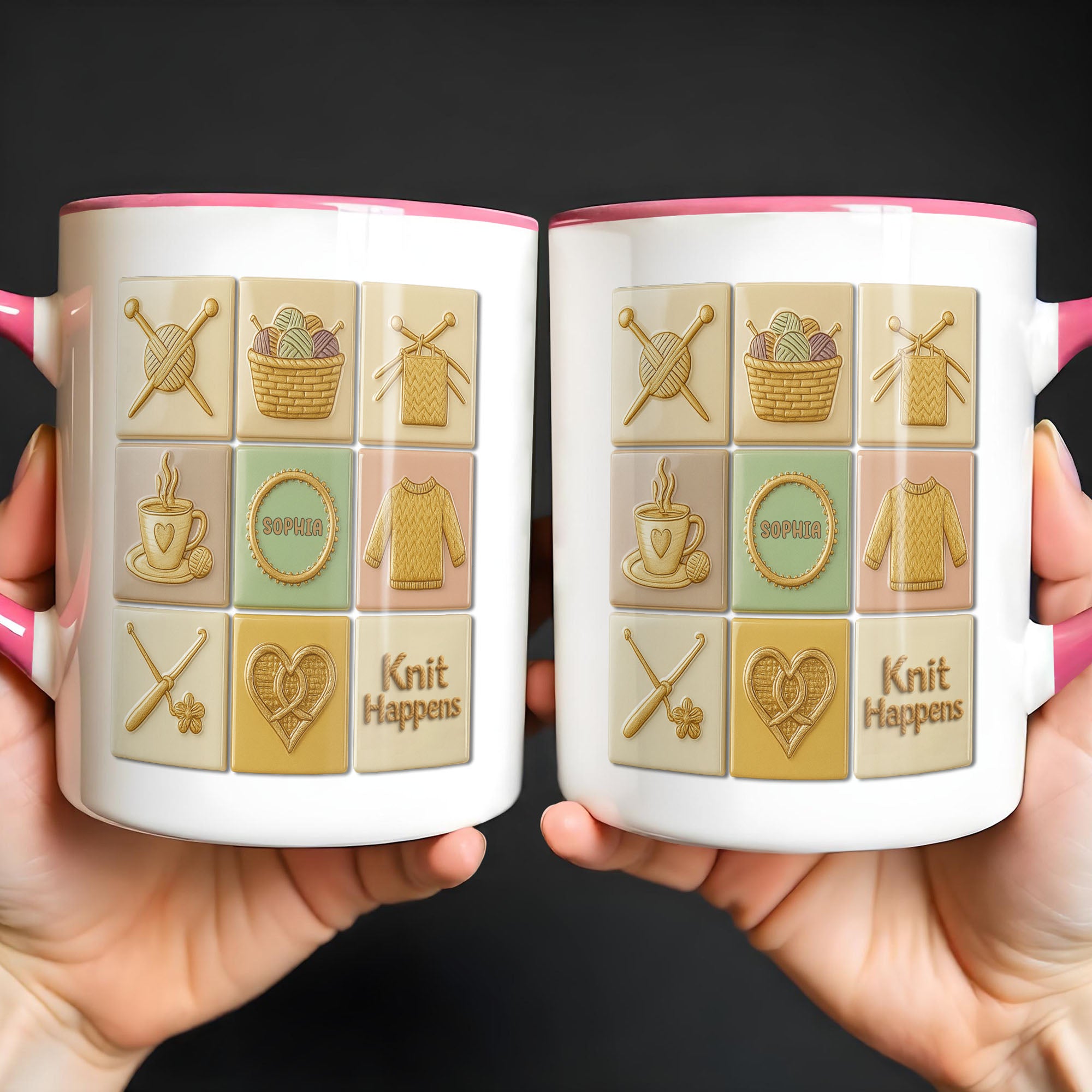 Personalized Knit Happens With Knitting Needles And Yarn Basket Accent Mug Gift For Crocheter - Image 4